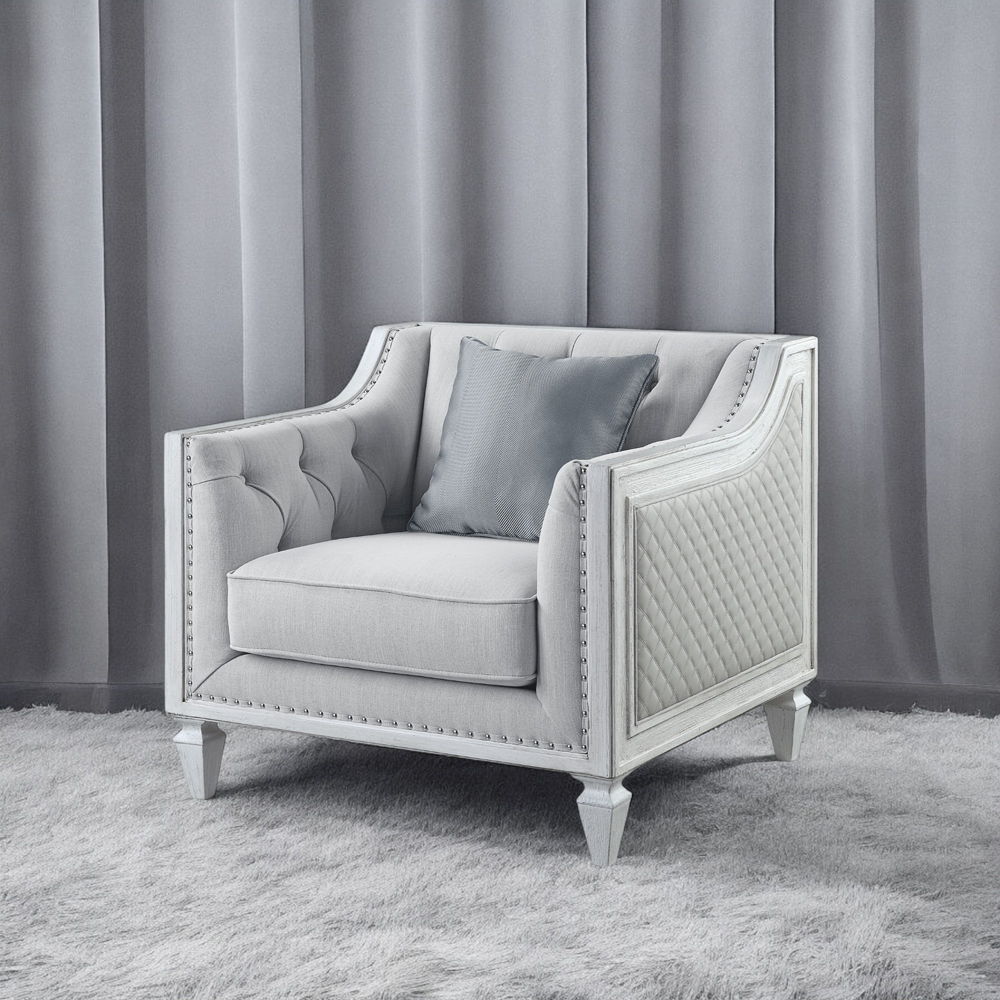 Katia - Chair With Pillow - Light Gray Linen & Weathered White, light gray, view 6