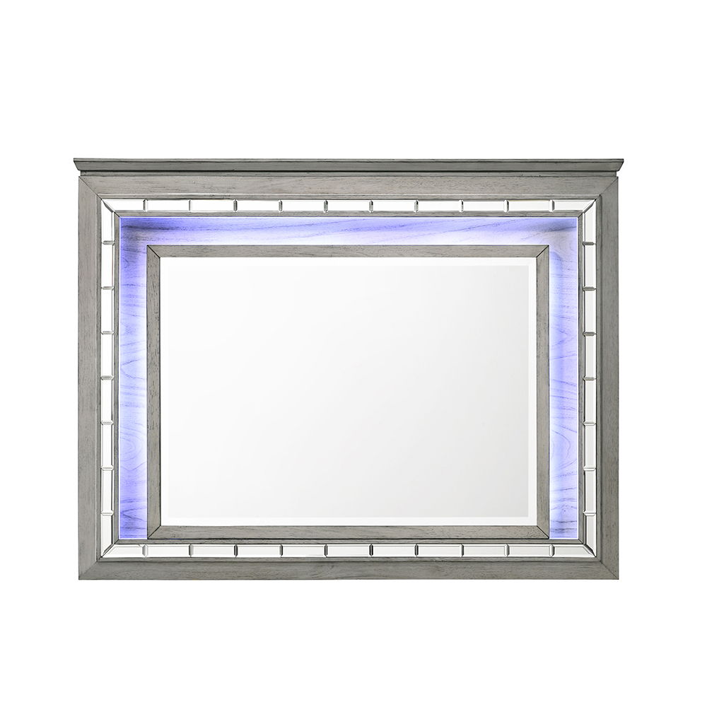 Antares - Mirror With LED - Light Gray Oak, gray, view 2