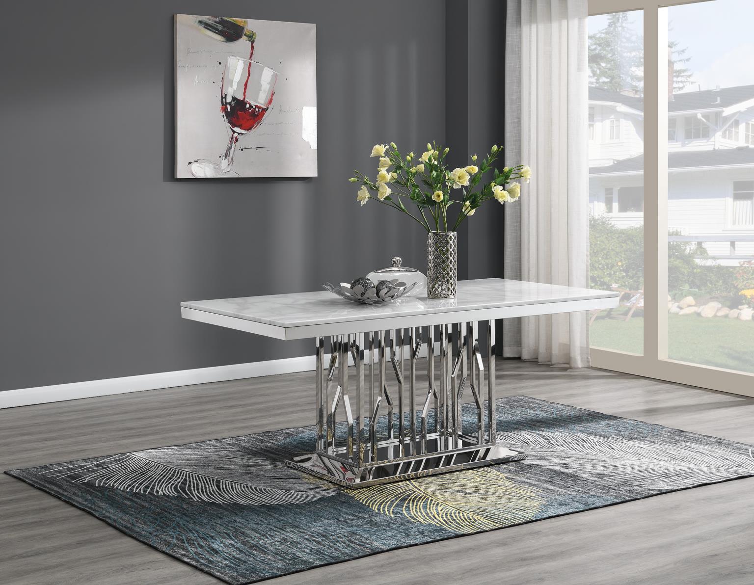 G-081-T-WHITE - 5 Piece Dining Room Set (Table, 4 Velvet Chairs) - White / Black