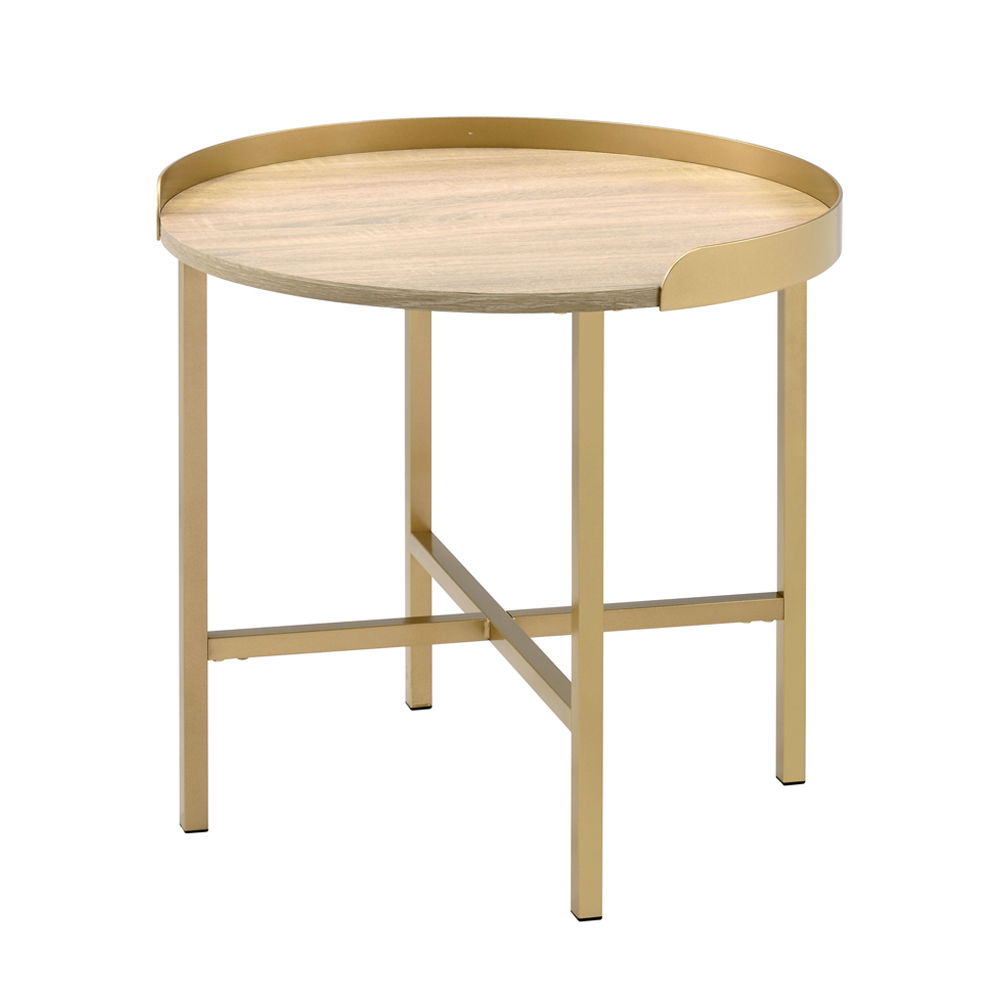 Mithea - End Table - Oak Table Top & Gold, gold, view 2