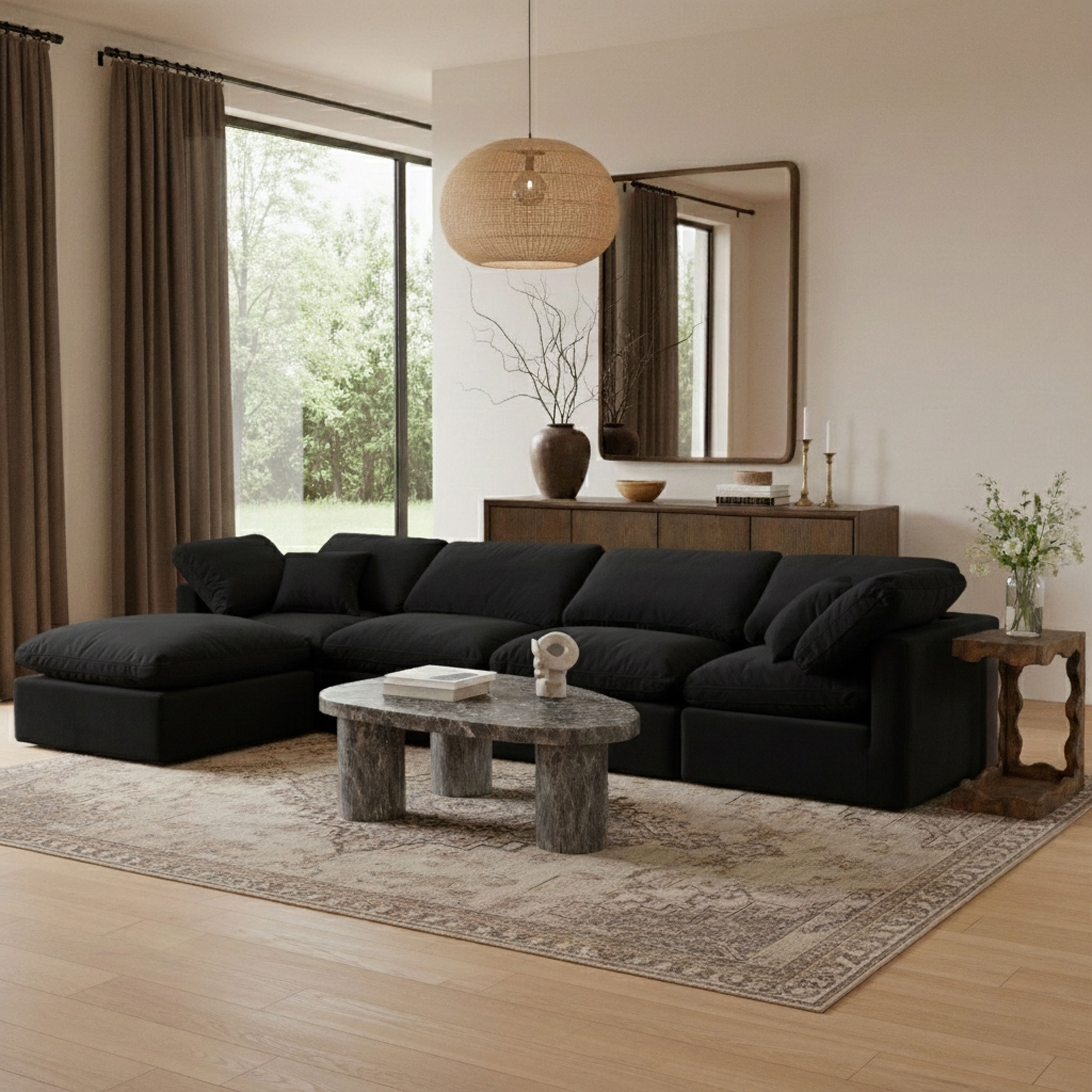 Indulge - Velvet 5 Piece Modular Sectional With Chaise - Charcoal