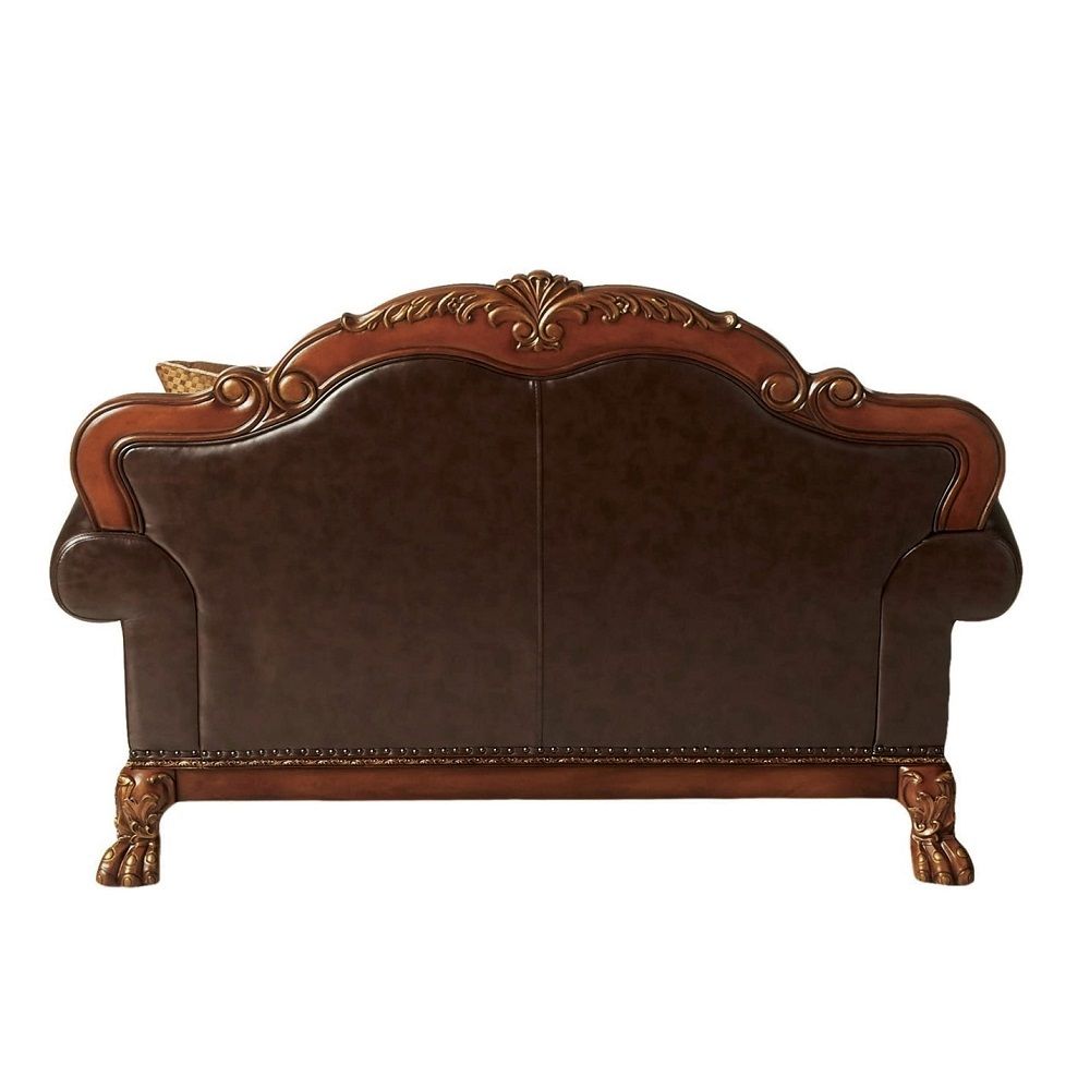 Dresden - Loveseat With 2 Pillows - Brown Synthetic Leather & Chenille, Cherry Oak, dark brown, view 4