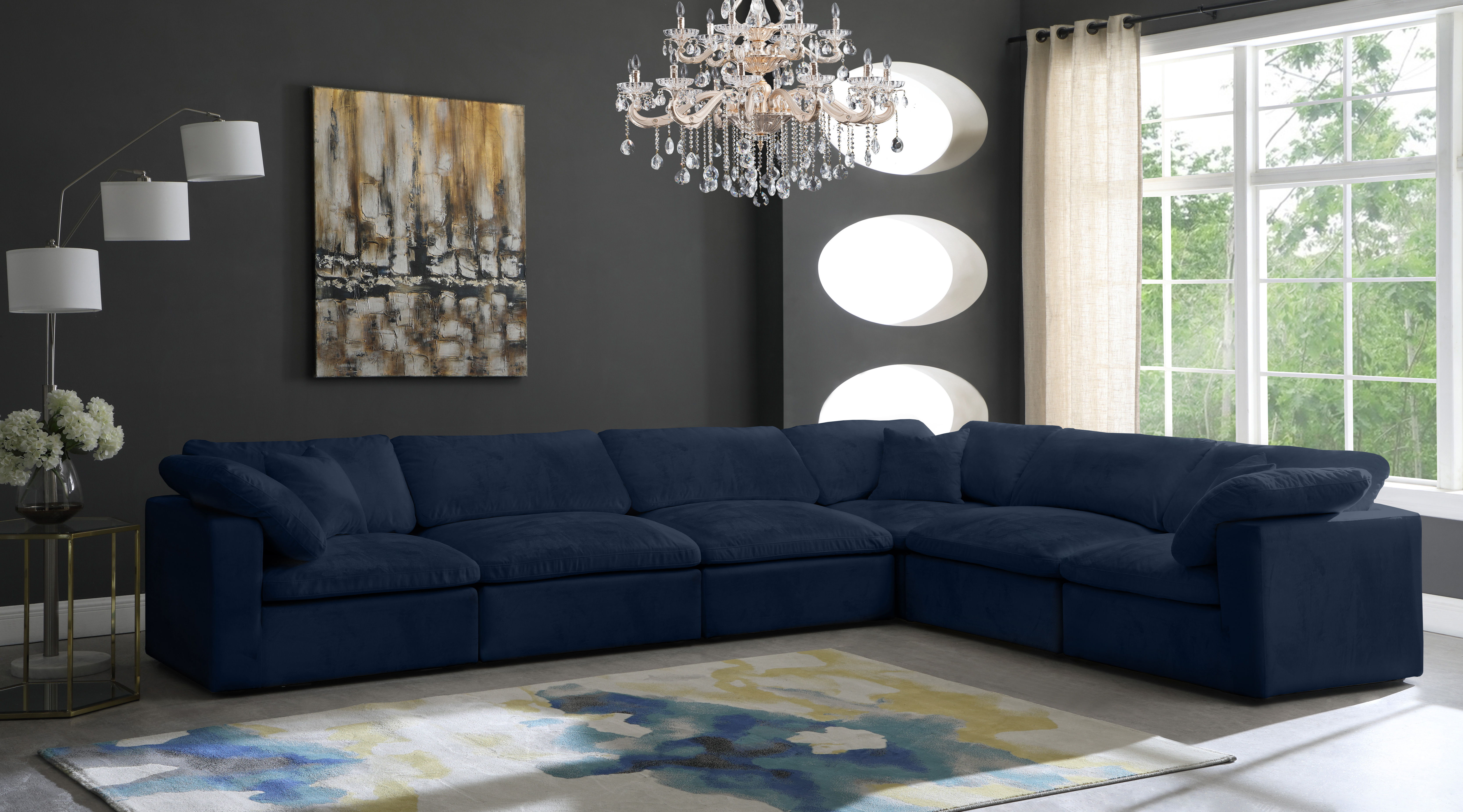 Cozy - 6 Piece Modular Corner Sectional - Navy