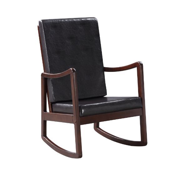 Raina - Rocking Chair - Dark Brown Synthetic Leather & Espresso, black