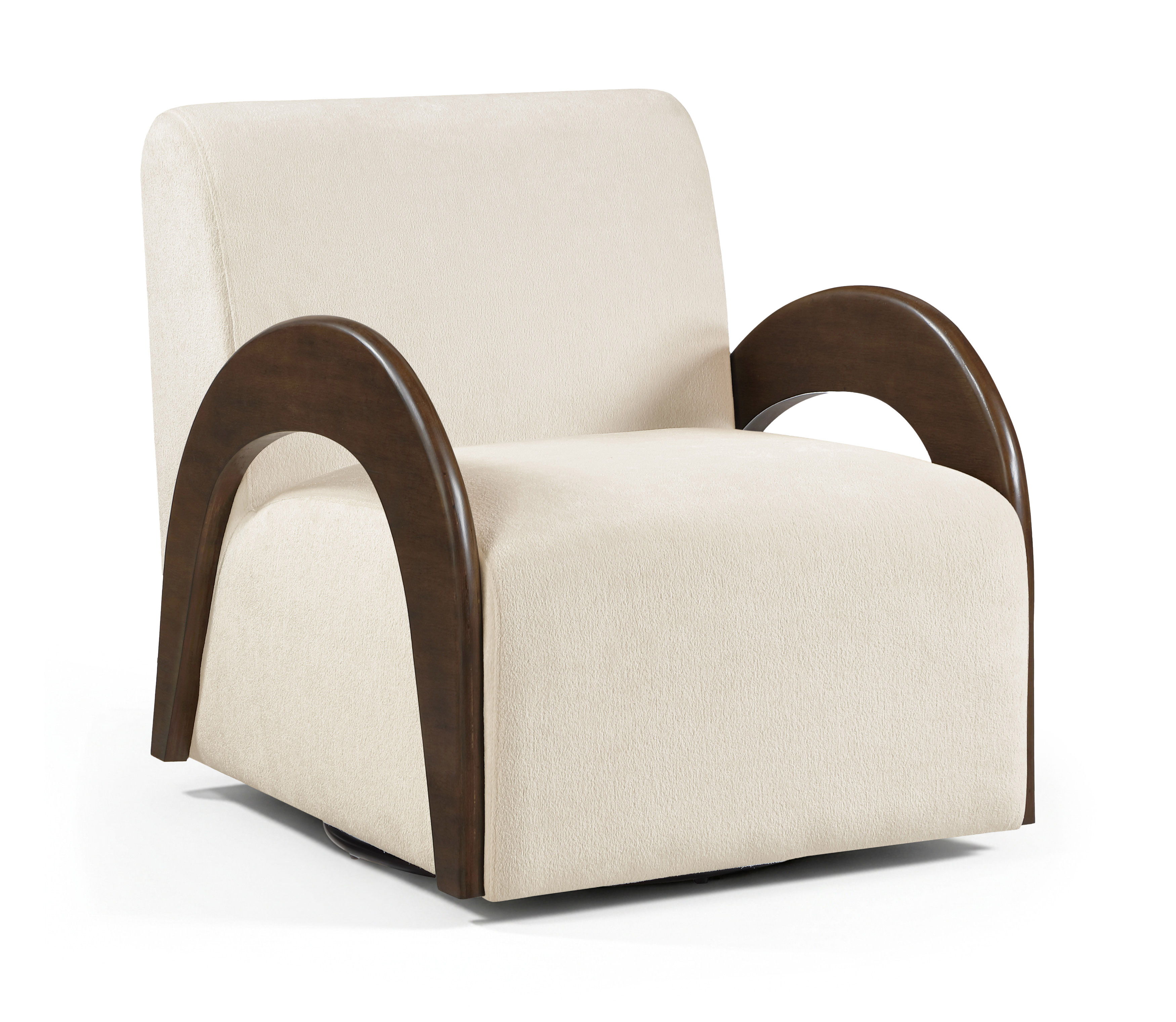 Neria - Chenille Fabric Upholstered Swivel Accent Chair - Cream / Painted Brown