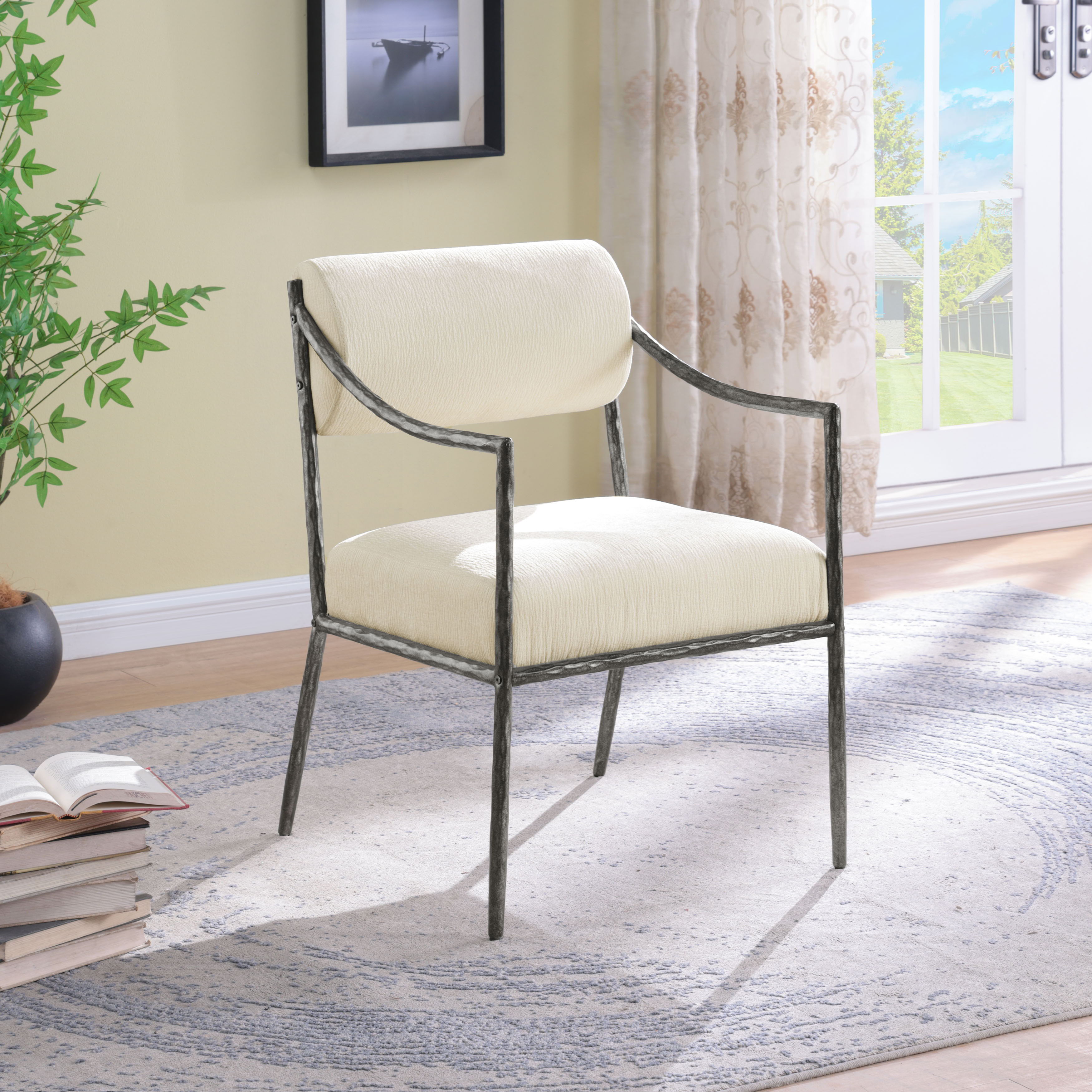 Bastille - Upholstered Dining Arm Chair (Set of 2) - Cream / Silver