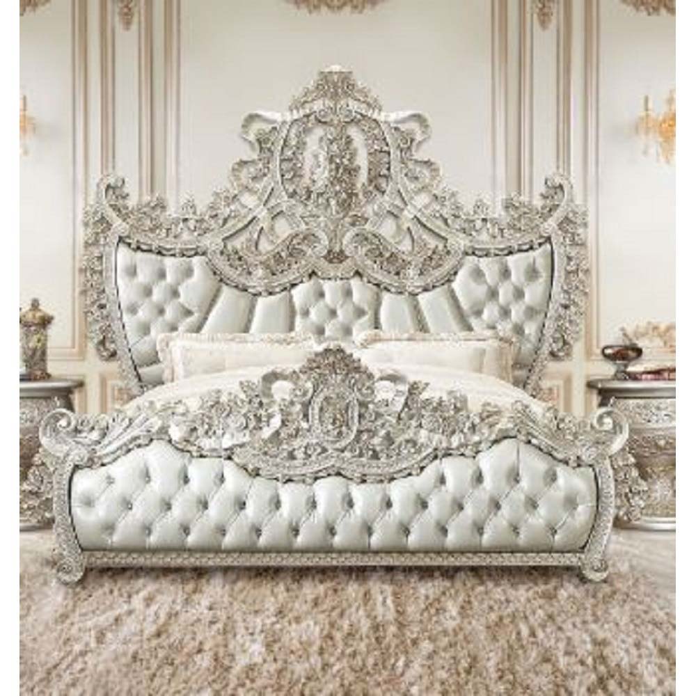 Sandoval - Eastern King Bed - Beige Synthetic Leather & Champagne, beige