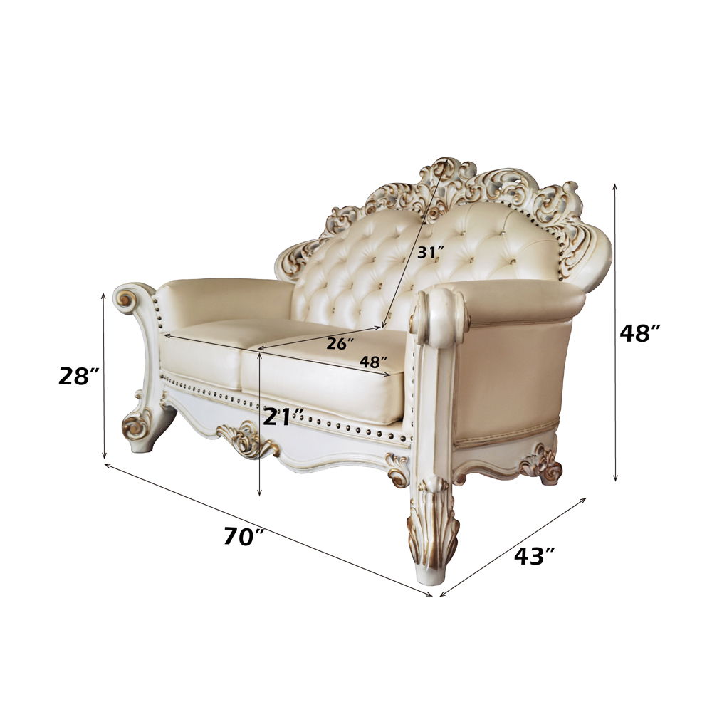 Vendome - Loveseat With 3 Pillows - Champagne Synthetic Leather & Antique Pearl, beige, view 6