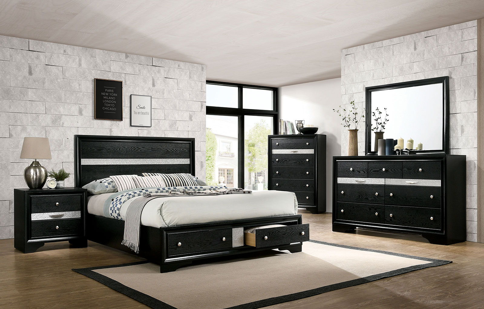 Chrissy 4 Piece Queen Bedroom Set Black New Lots Furniture Online Store 