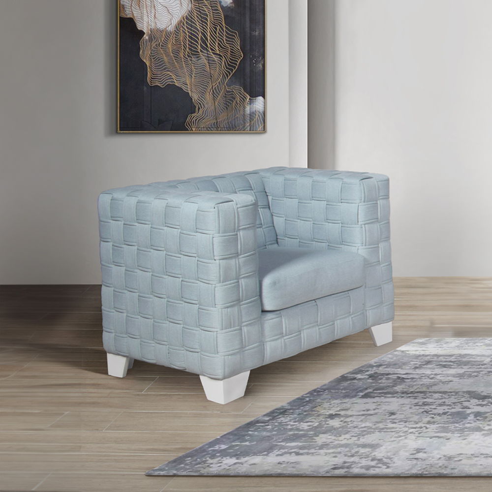 Saree - Chair - Light Teal Chenille & White, light blue