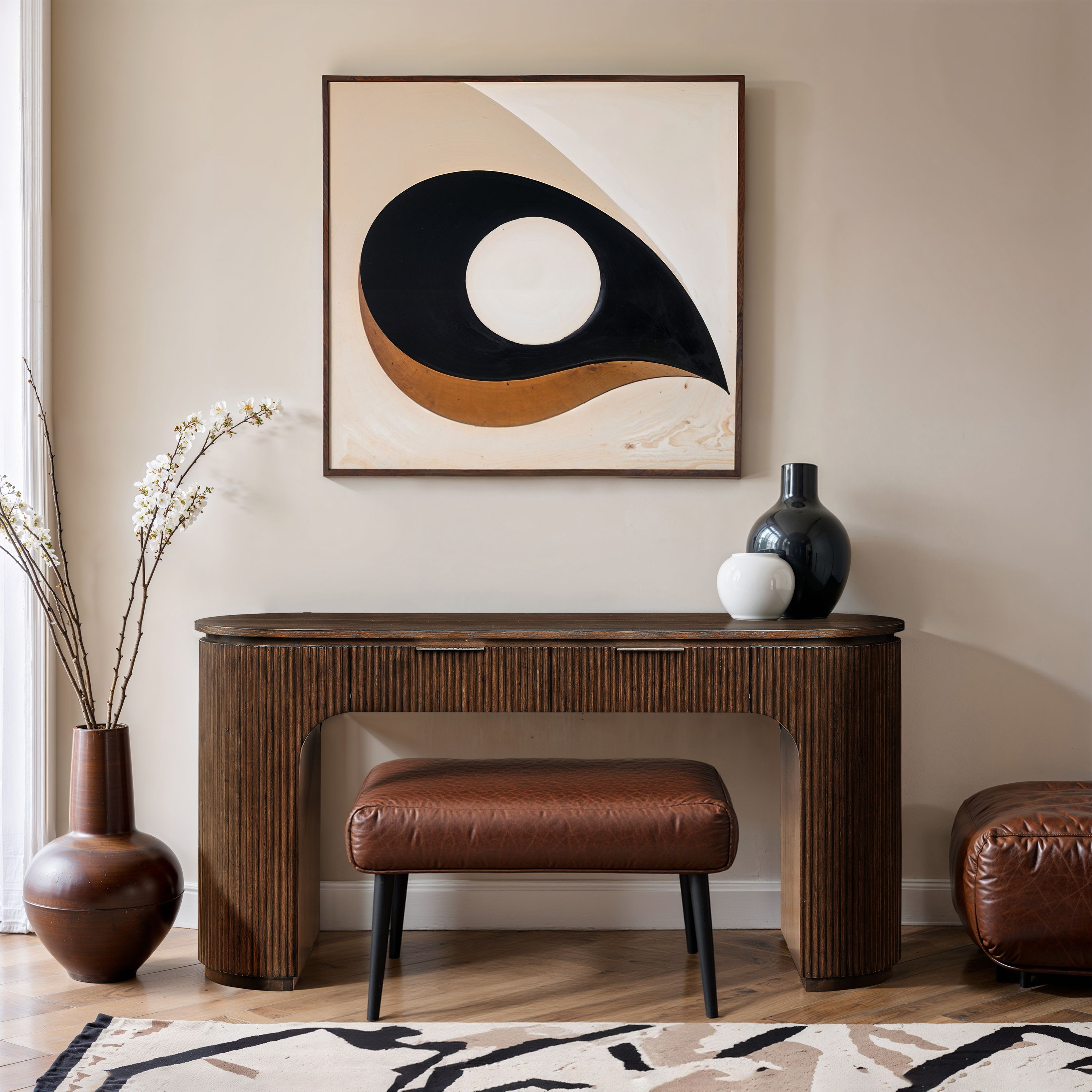 Astrid - Solid Wood And Oak Veneer Desk - Brown