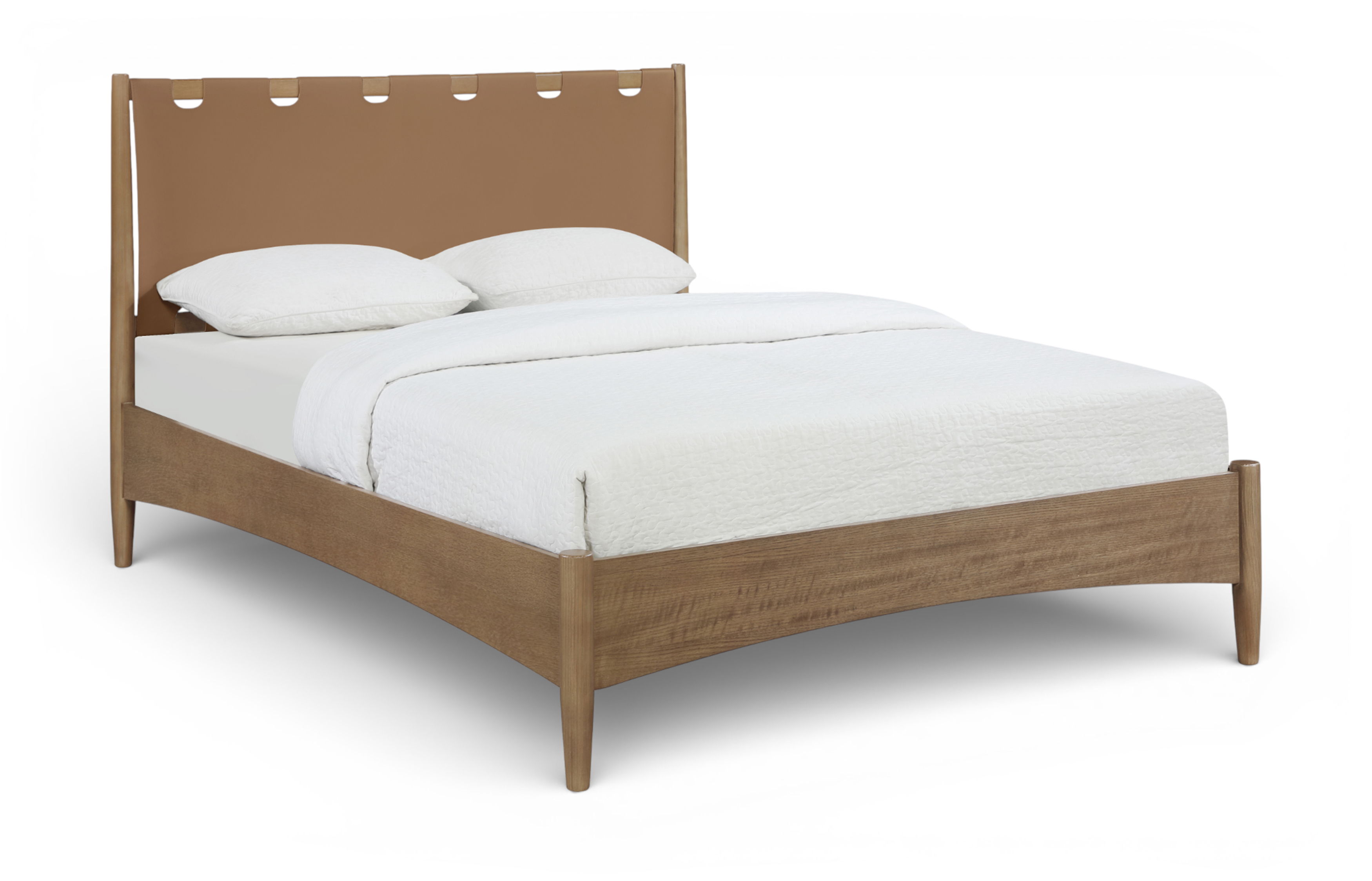Santos - Vegan Leather Headboard And Wood Queen Bed - Brown / Waxed Brown