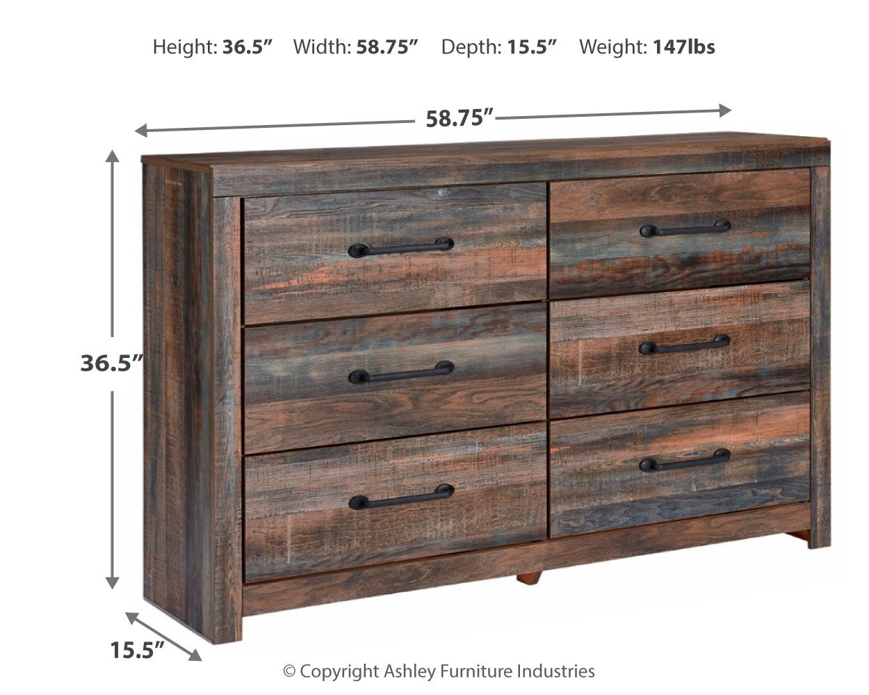 Ashley Furniture Drystan - Six Drawer Dresser - Brown / Beige - Image 4