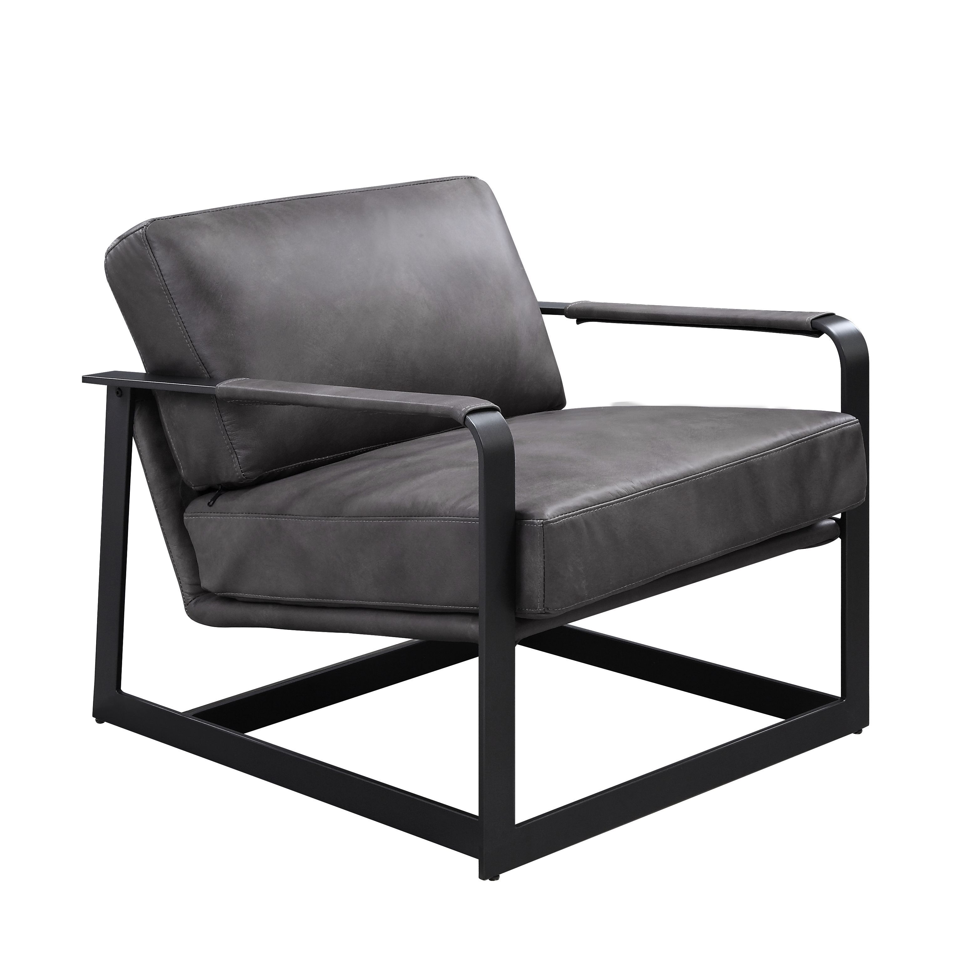 Locnos - Accent Chair - Gray Top Grain Leather & Black, dark gray, view 7