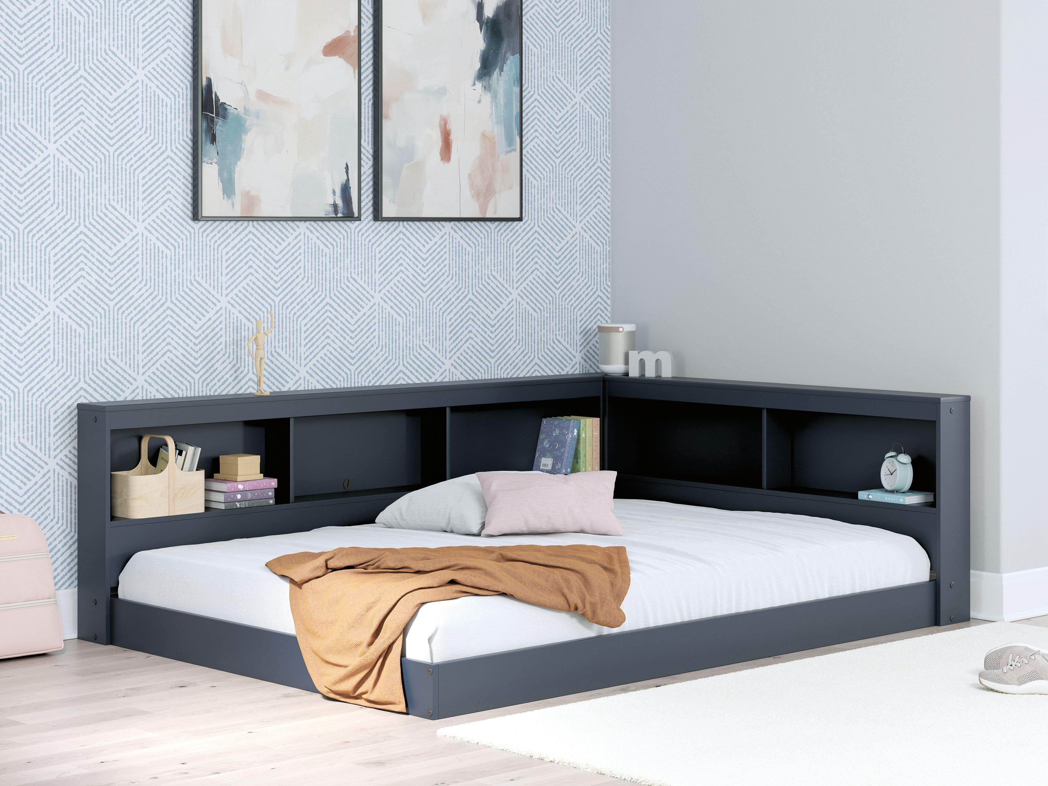 Simmenfort - Full Bookcase Storage Bed - Navy Blue, blue, view 2