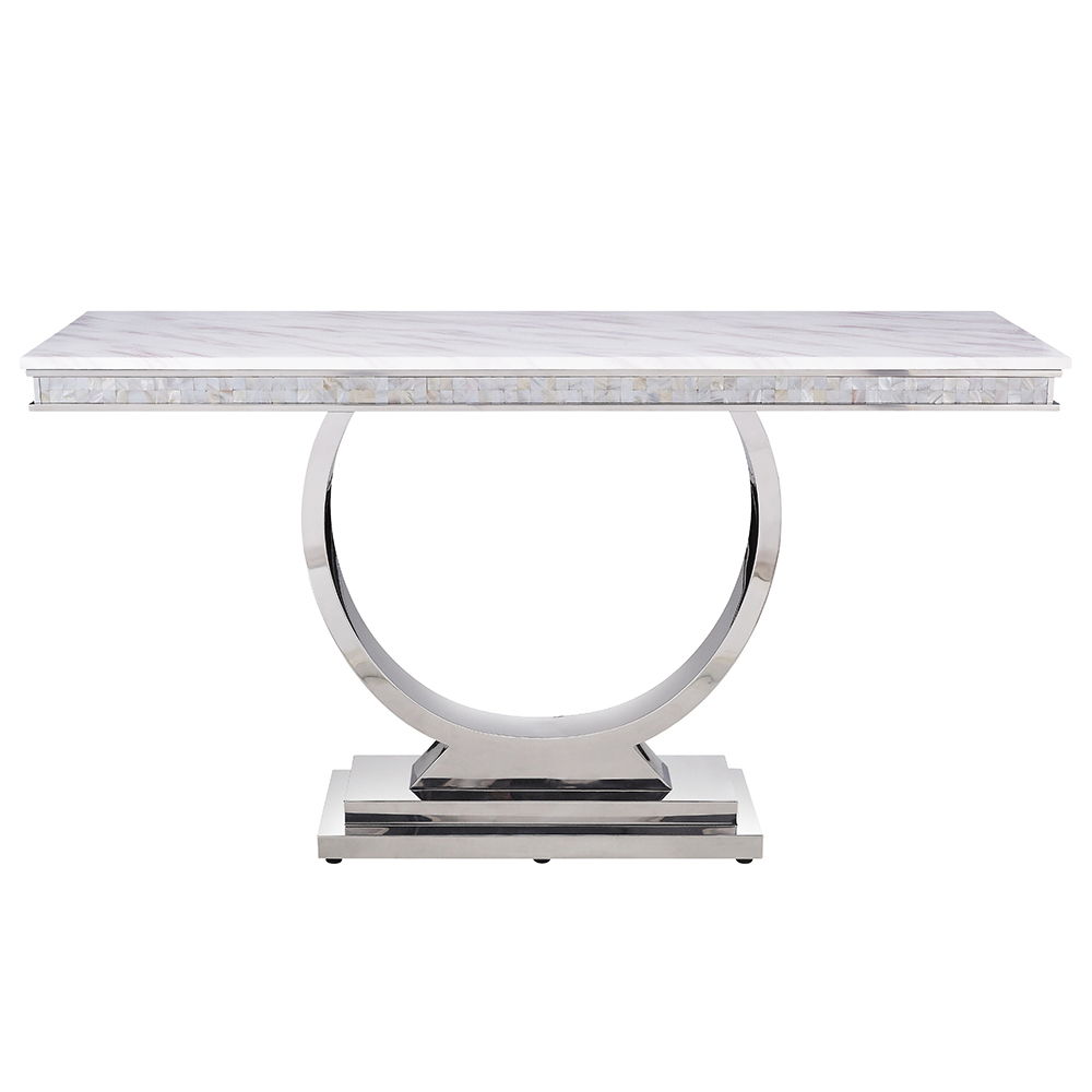 Zander - Sofa Table - White Printed Faux Marble Top & Mirrored Silver, white, view 6