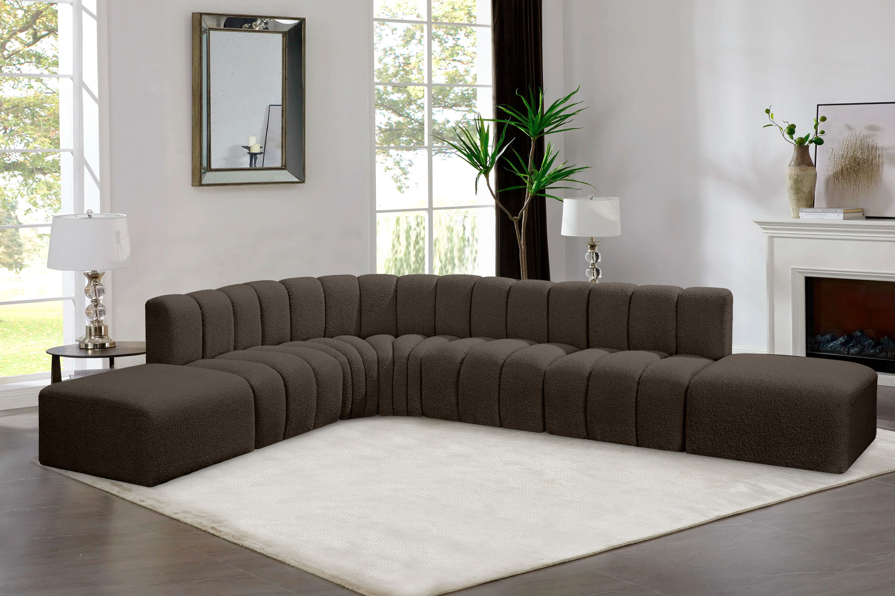 Arc - Boucle Fabric 7 Piece Corner Modular Sofa - Brown