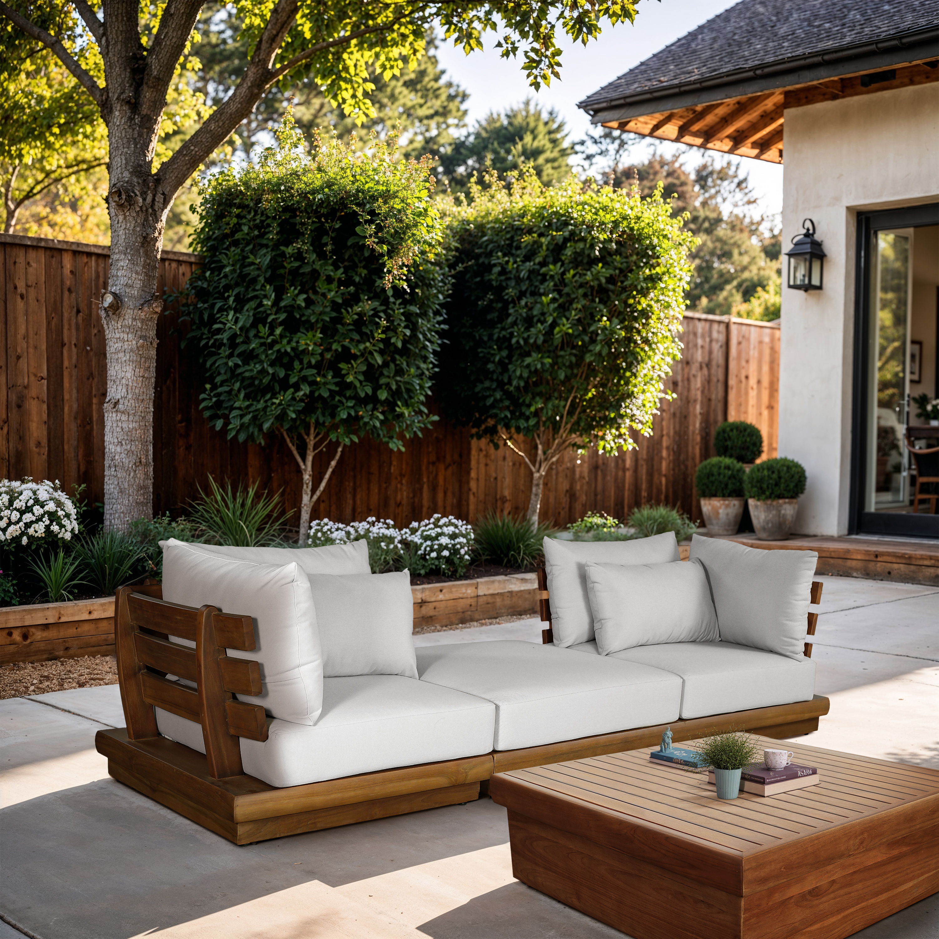 Mirella - 3 Piece Water Resistant Fabric 113" Upholstered Outdoor Patio Modular Sofa - Off-White