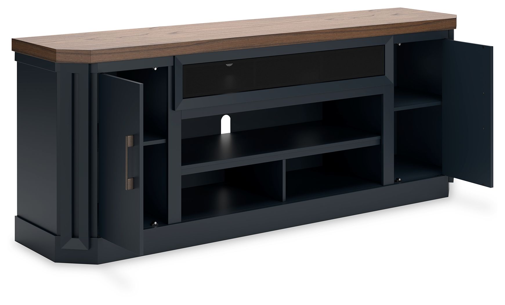 Ashley Furniture Landocken - XL TV Stand W/Fireplace Option - Brown / Blue - Image 4
