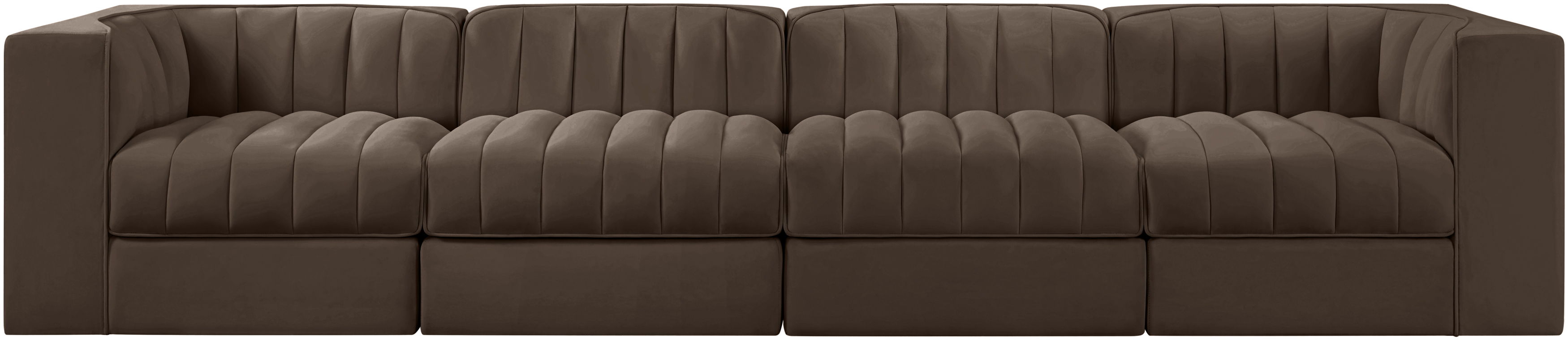 Rummi - Velvet Performance Fabric Upholstered 4 Piece Modular Sofa - Brown