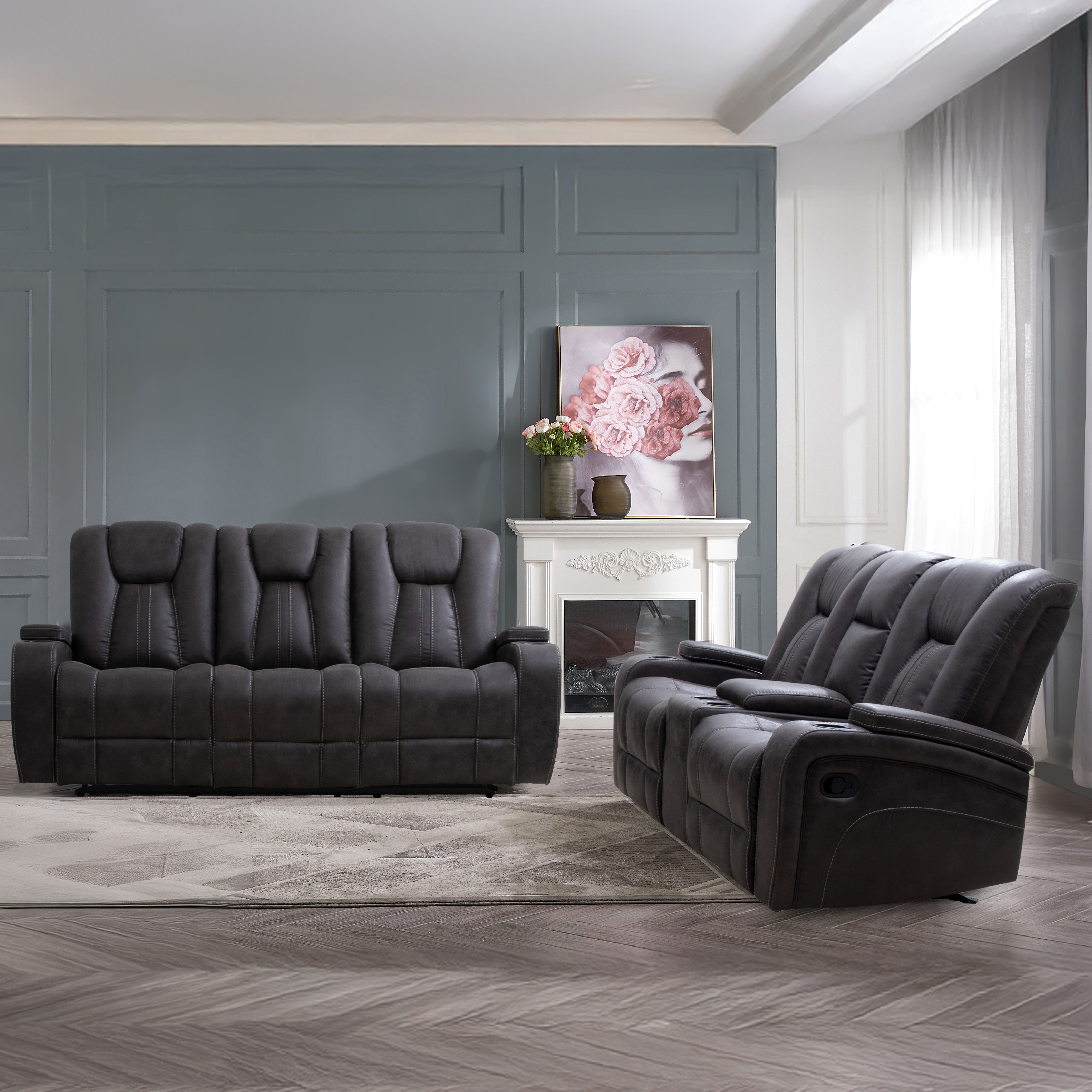 Marlow - 2 Piece Manual Reclining Set - Charcoal