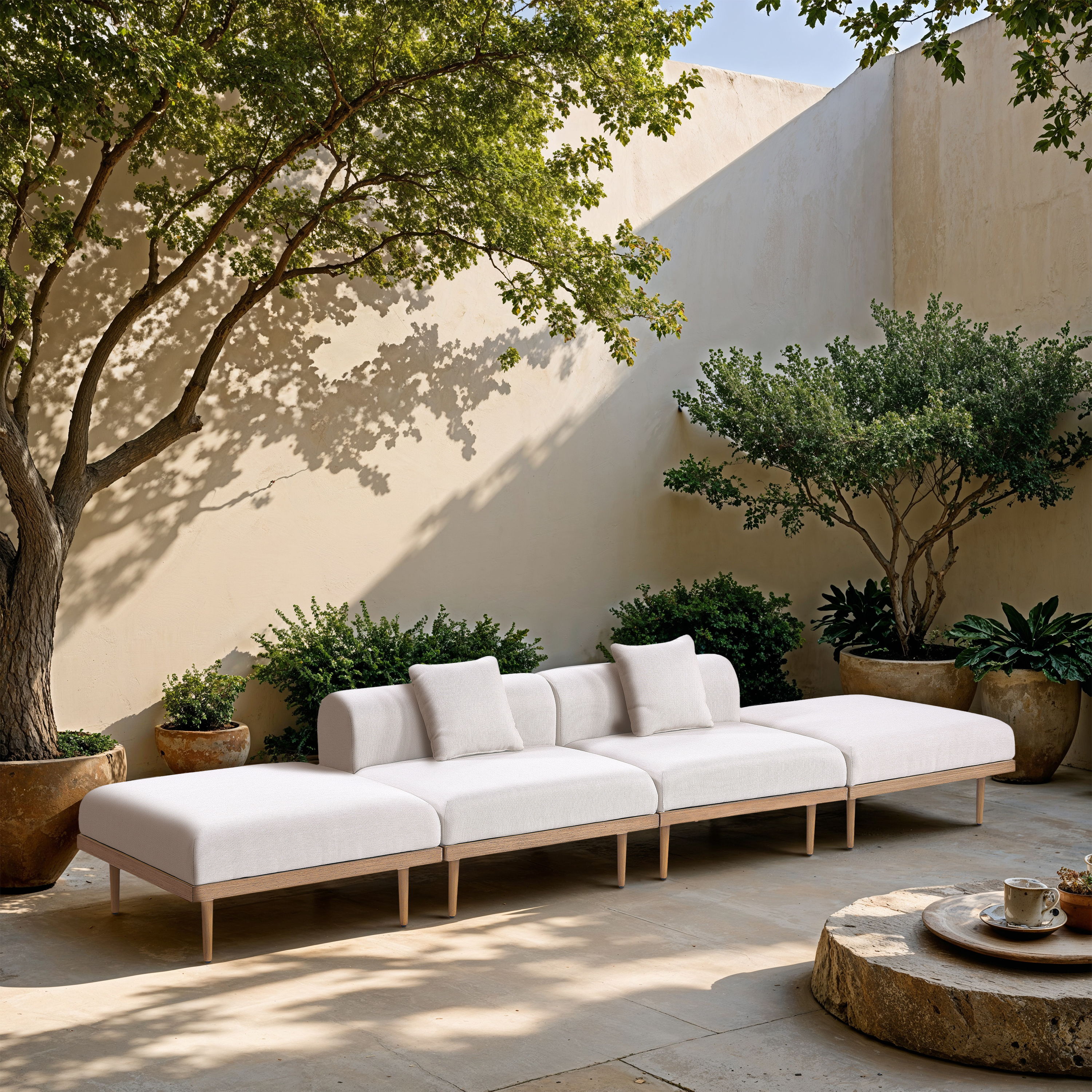 Laguna - 4 Piece 142" Outdoor Patio Modular Sofa - Cream