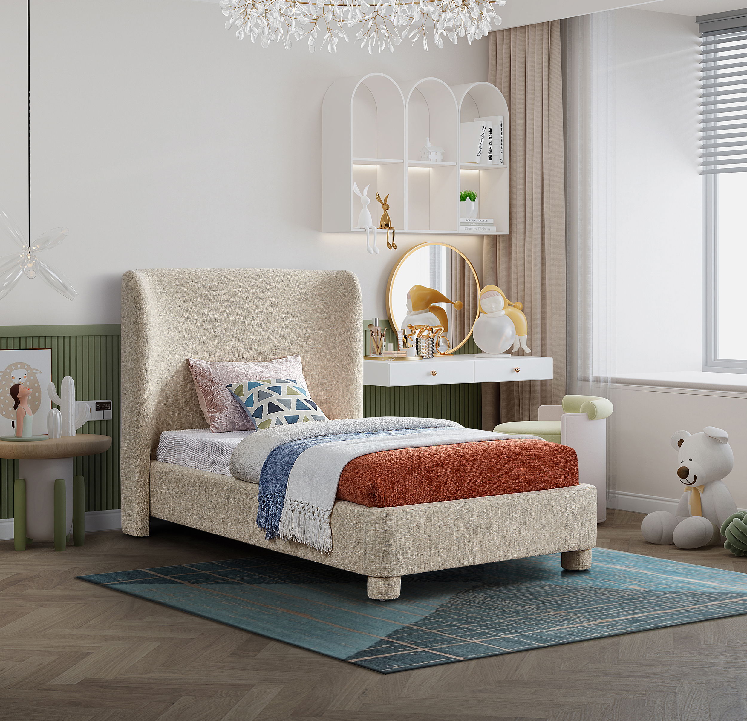 Penny - Polyester Fabric Twin Bed - Beige