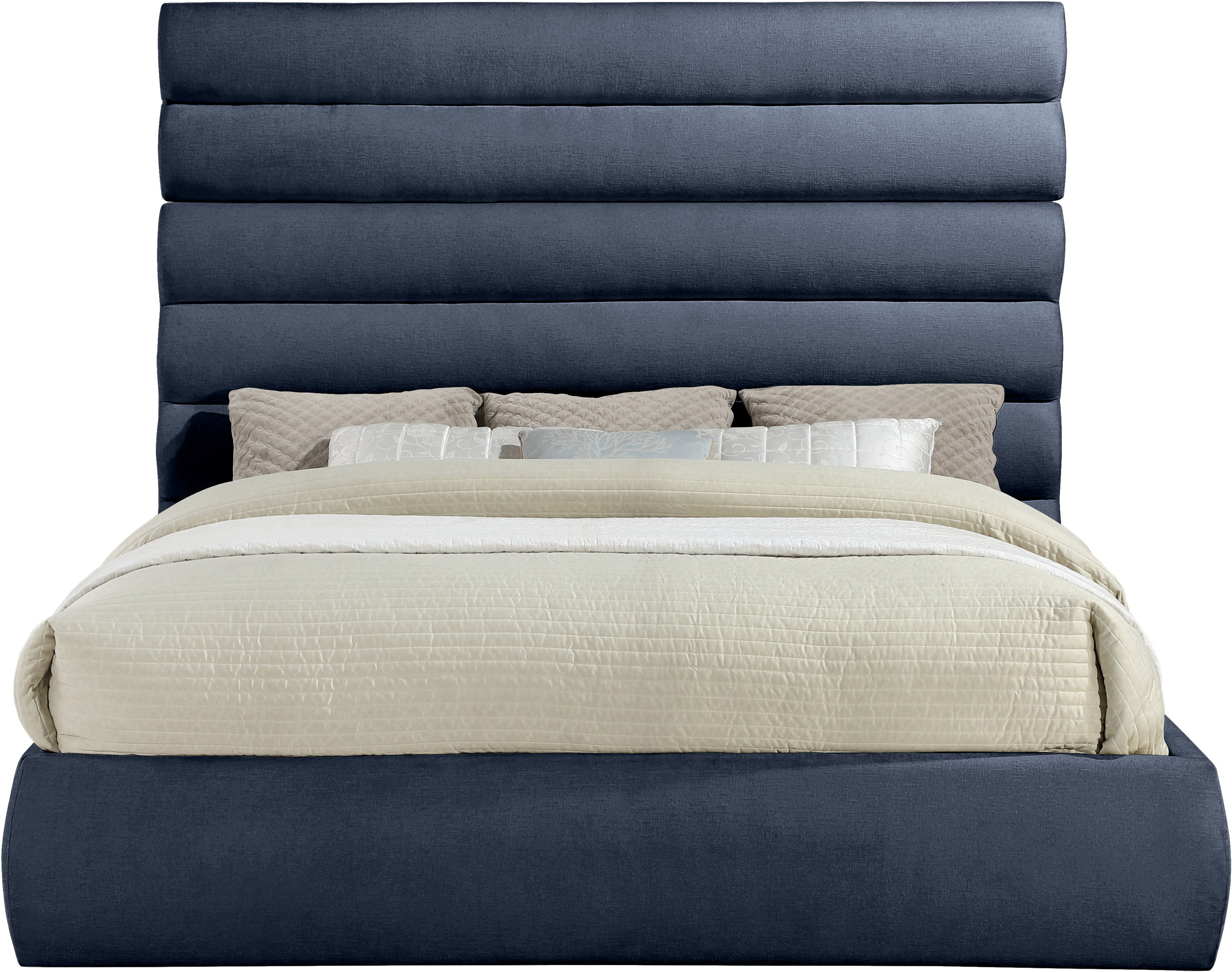 Adam - Chenille Fabric King Bed With 70.5" Headboard - Navy