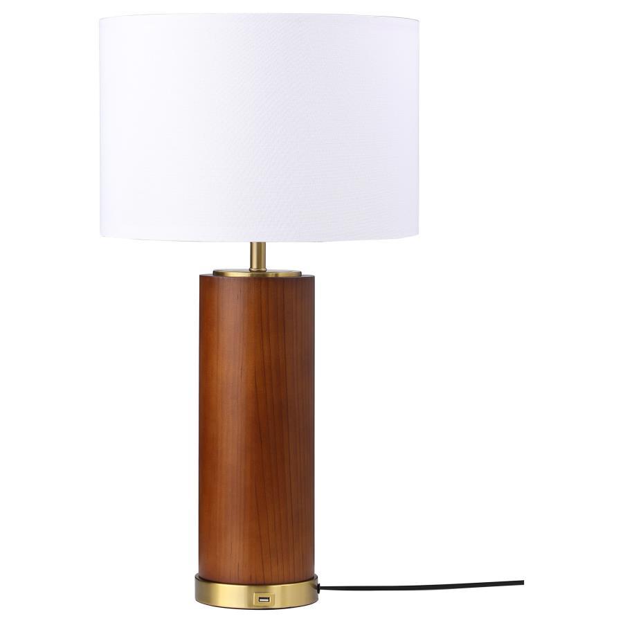 Aziel - Drum Shade Wood Frame Table Lamp - Cappuccino Image