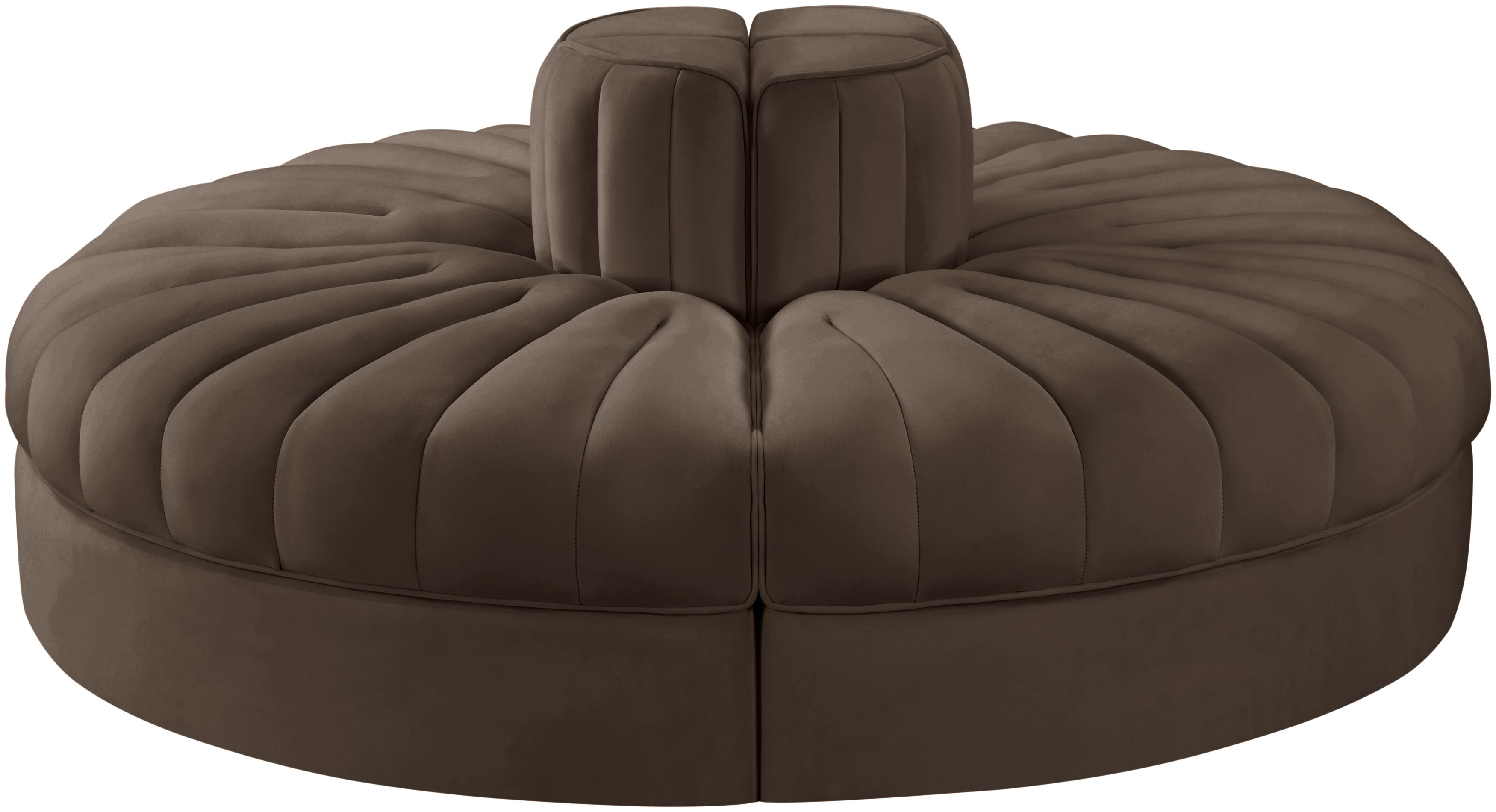Rummi - Round Velvet Performance Fabric Upholstered 4 Piece Modular Sofa - Brown