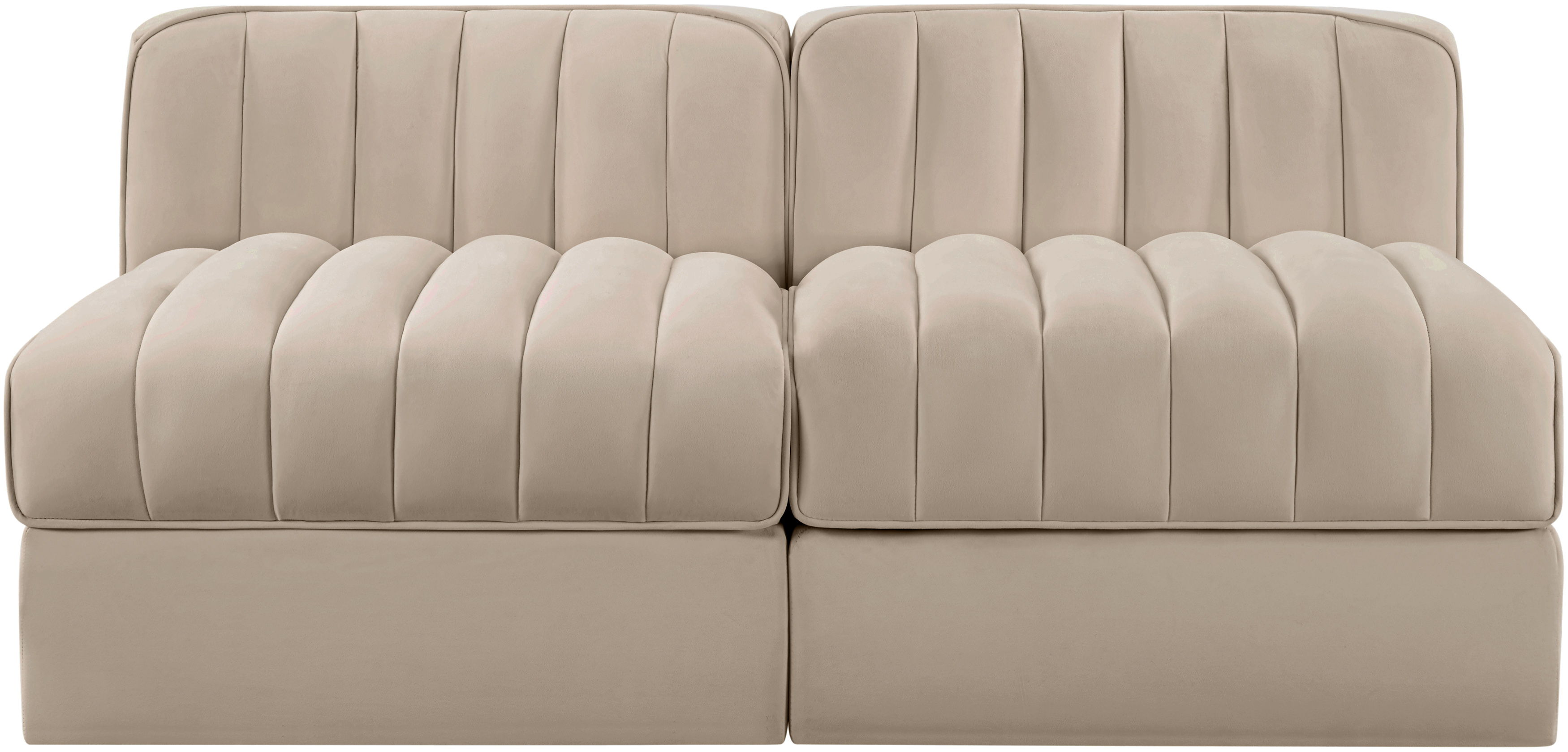 Rummi - Velvet Performance Fabric Upholstered 2 Piece Modular Armless Loveseat - Beige