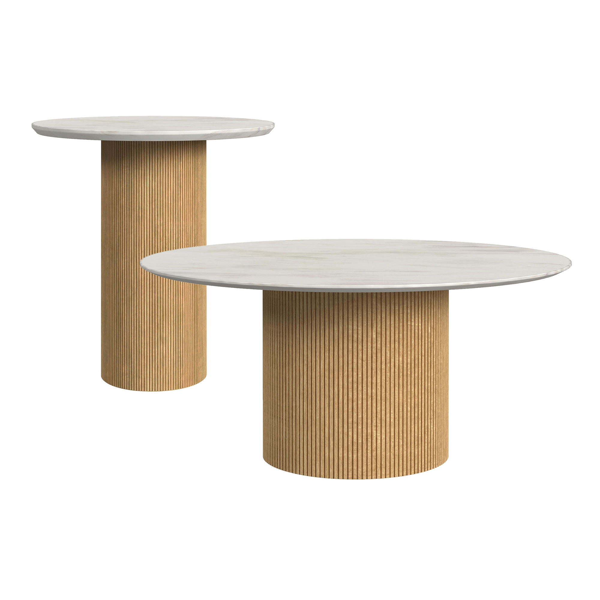 Sylvie - 2 Piece Occasional Table Set With White Faux Marble Top And Base (Coffee Table & End Table) - Natural
