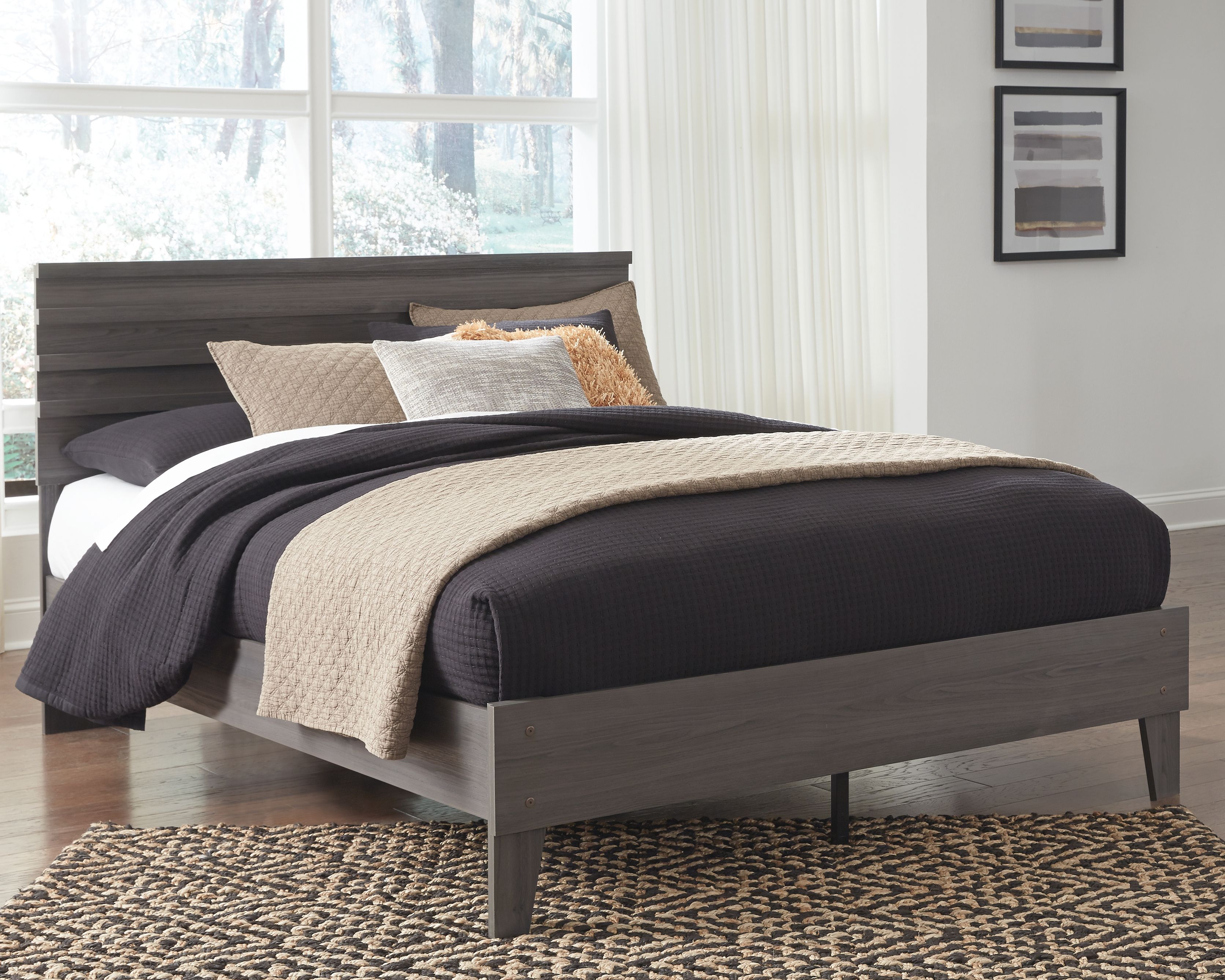 Brymont Dark Gray Queen Panel Platform Bed New Lots Furniture