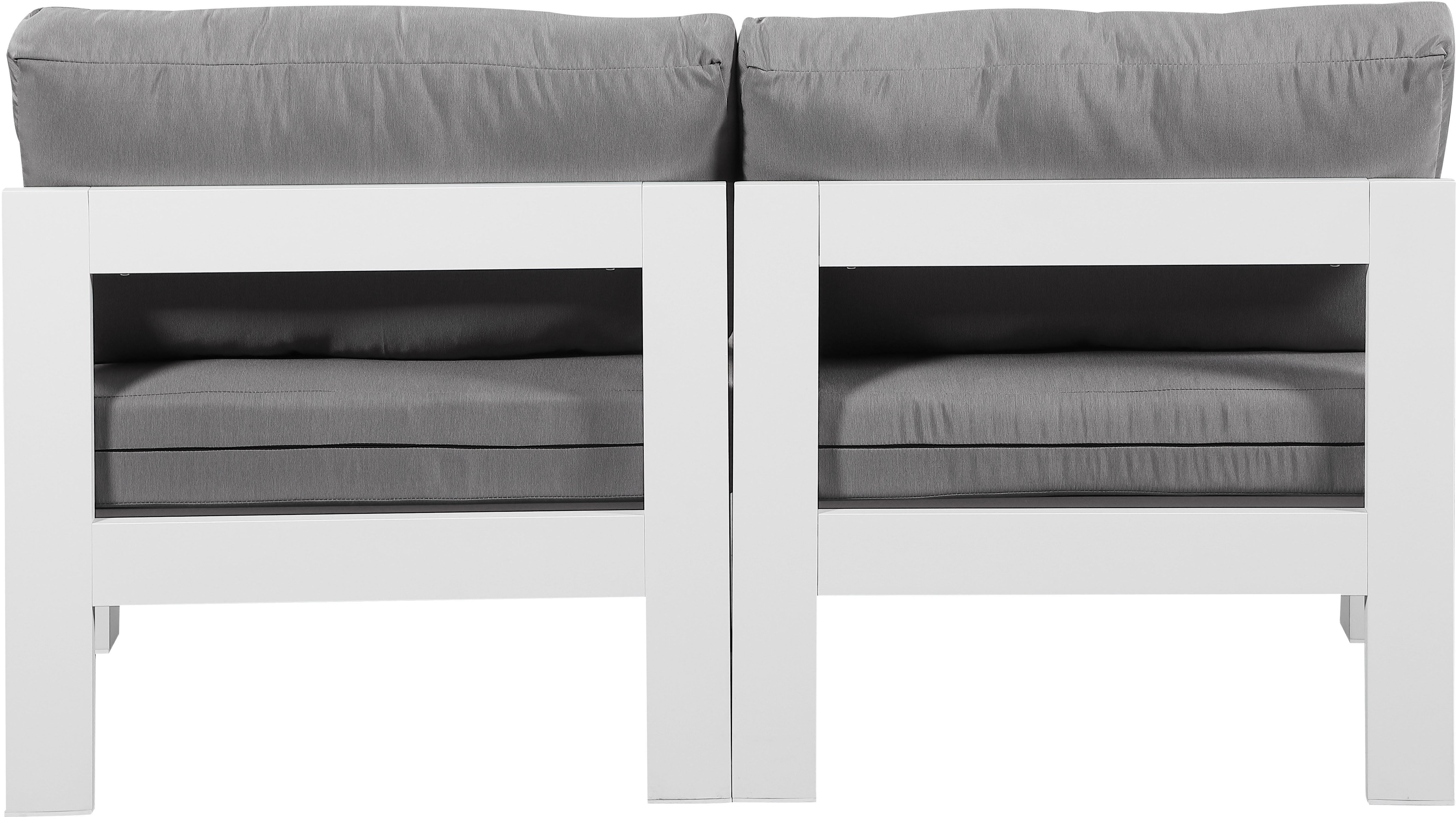 Nizuc - Outdoor Patio 2 Piece Armless Modular Sofa With White Frame - Gray