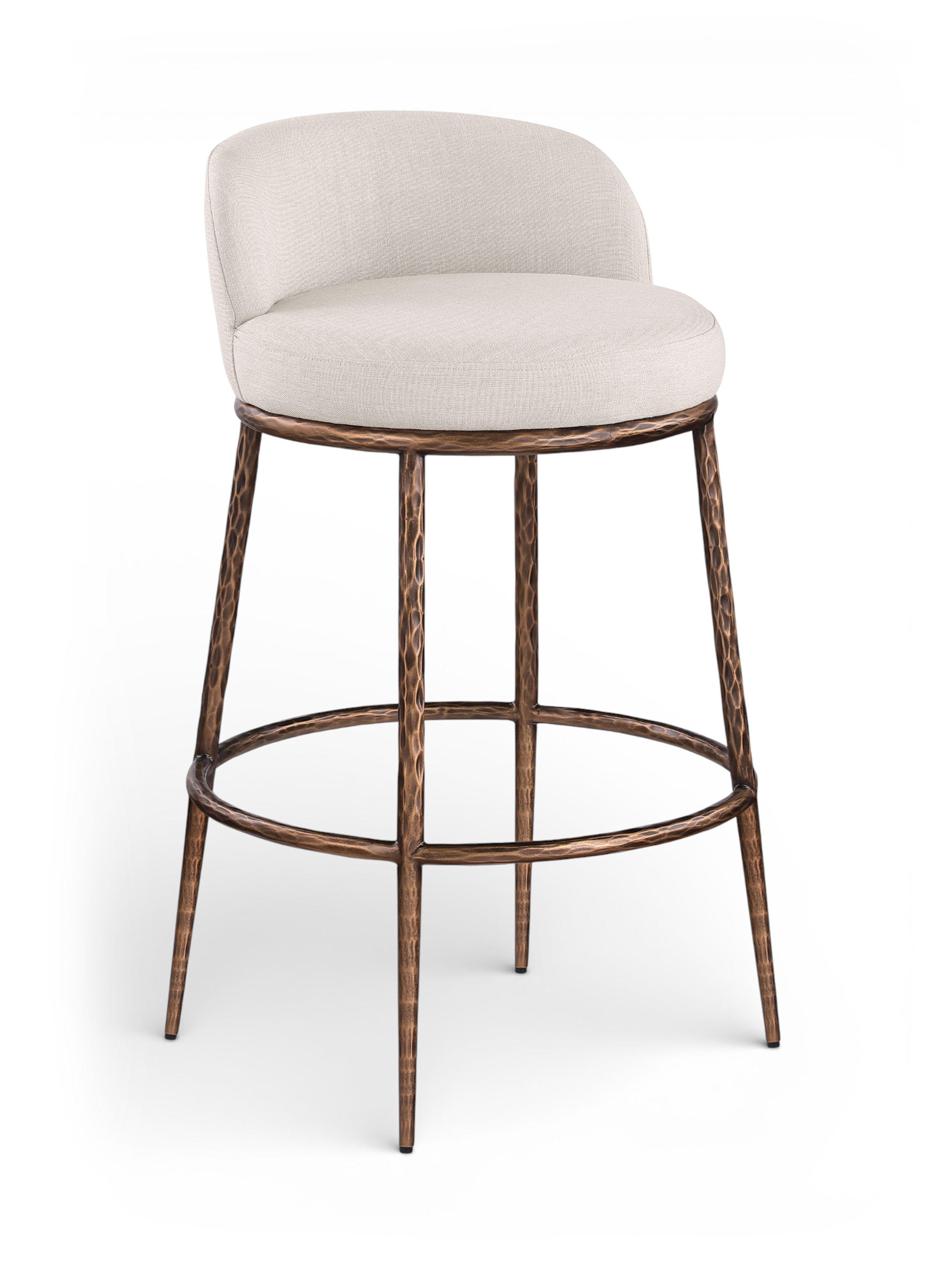 Ferro - Performance Fabric Upholstered Bar Stool - Beige / Antique Bronze