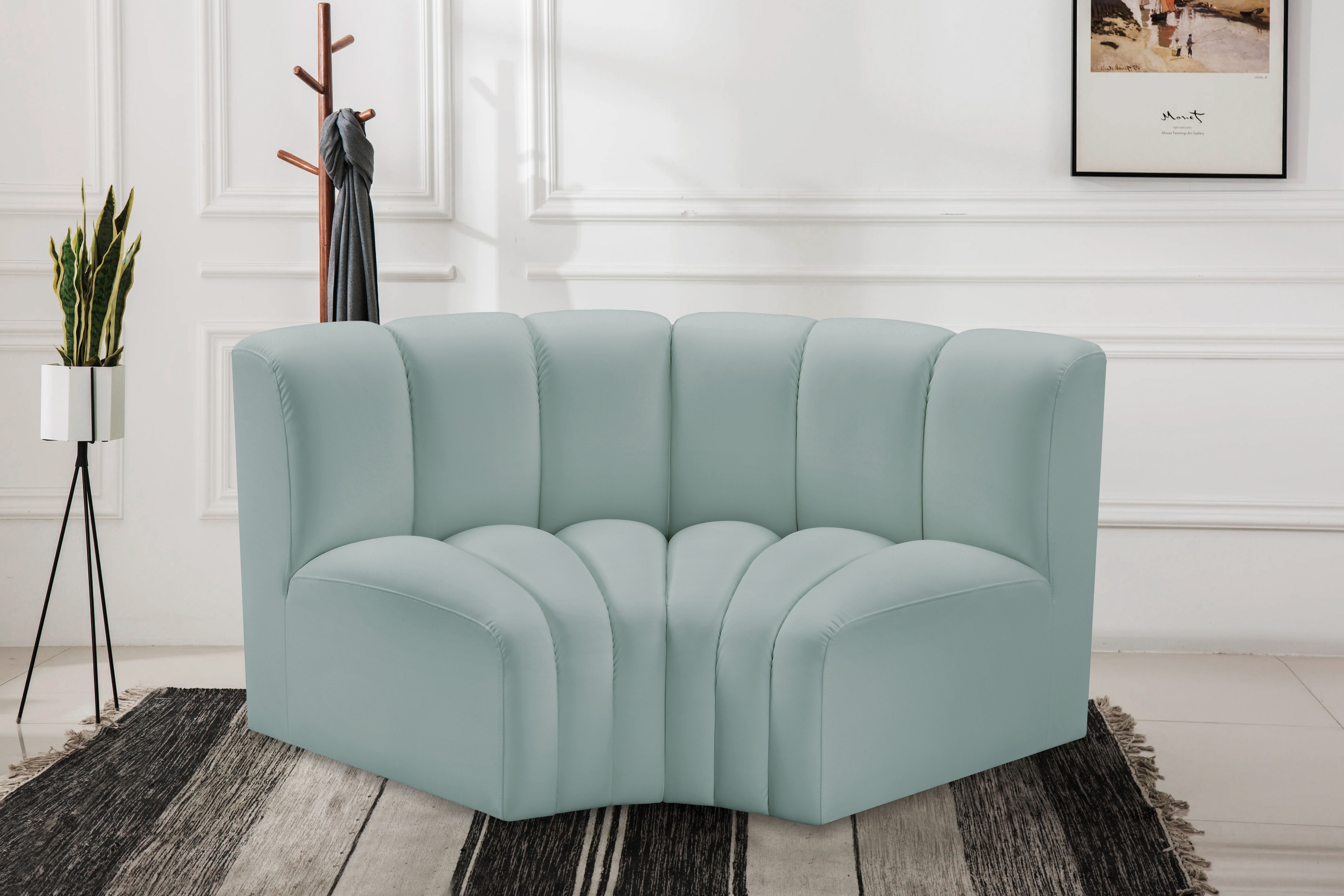 Arc - Faux Leather 2 Piece Modular Sofa - Mint Green