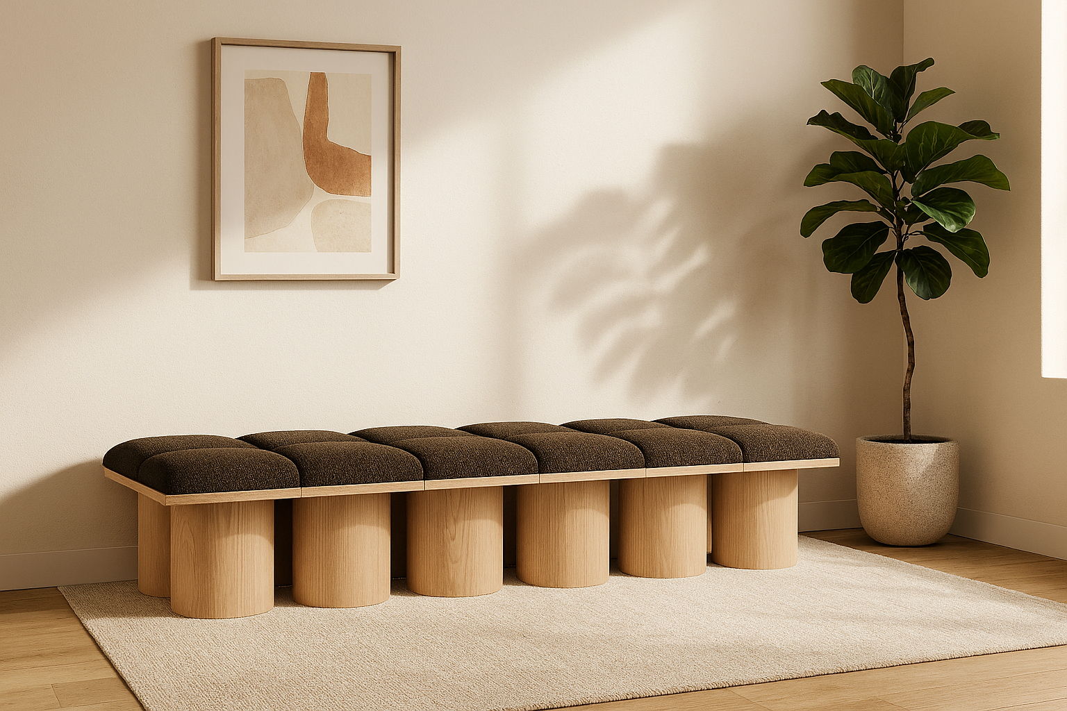 Pavilion - 93" 12 Piece Modular Bench With Natural Base - Brown