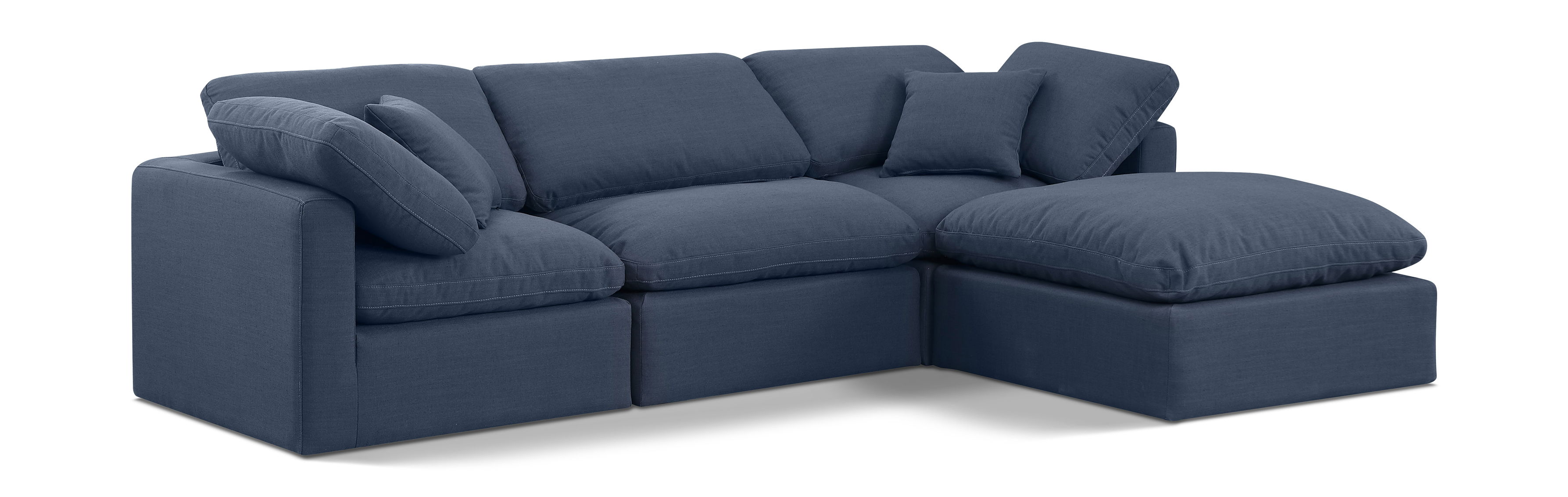 Indulge - Linen 4 Piece Modular Sectional With Chaise - Navy