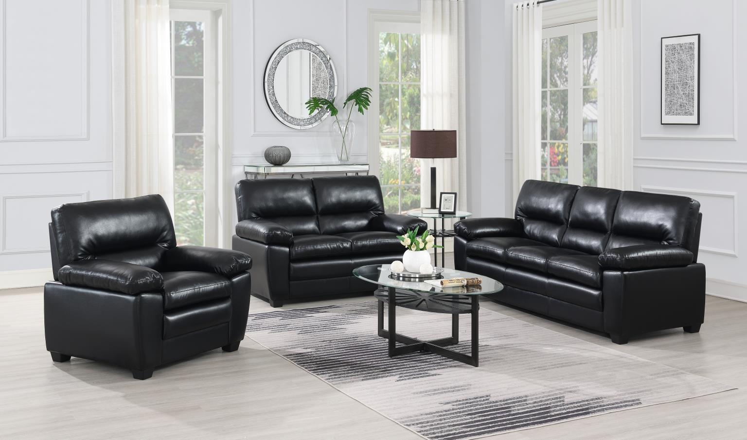 U529 - 3 Piece Living Room Set (Sofa, Loveseat, Chair) - Black