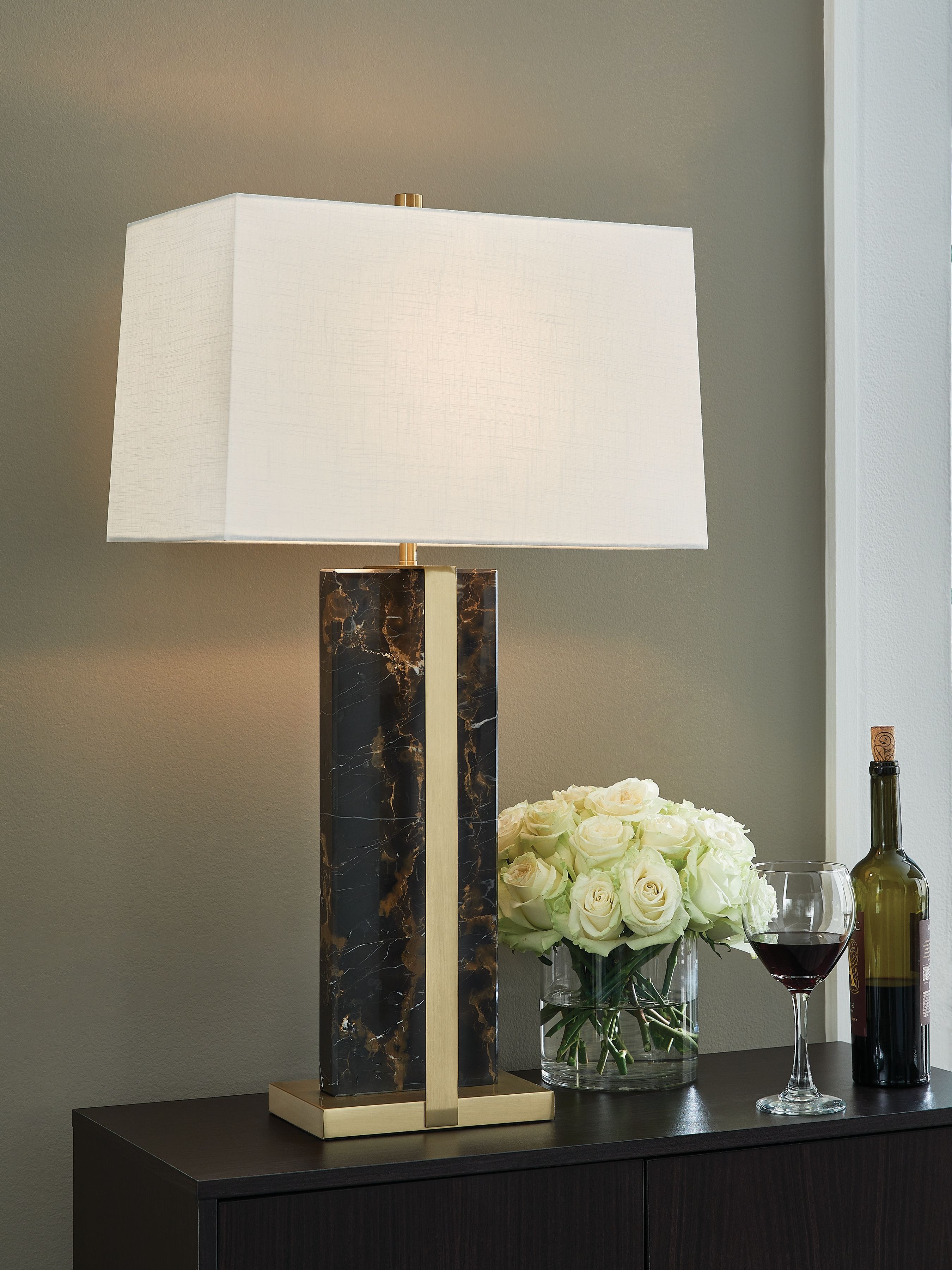 Ashley Furniture Neonish - Marble Table Lamp - Black / Gold Finish - Image 2