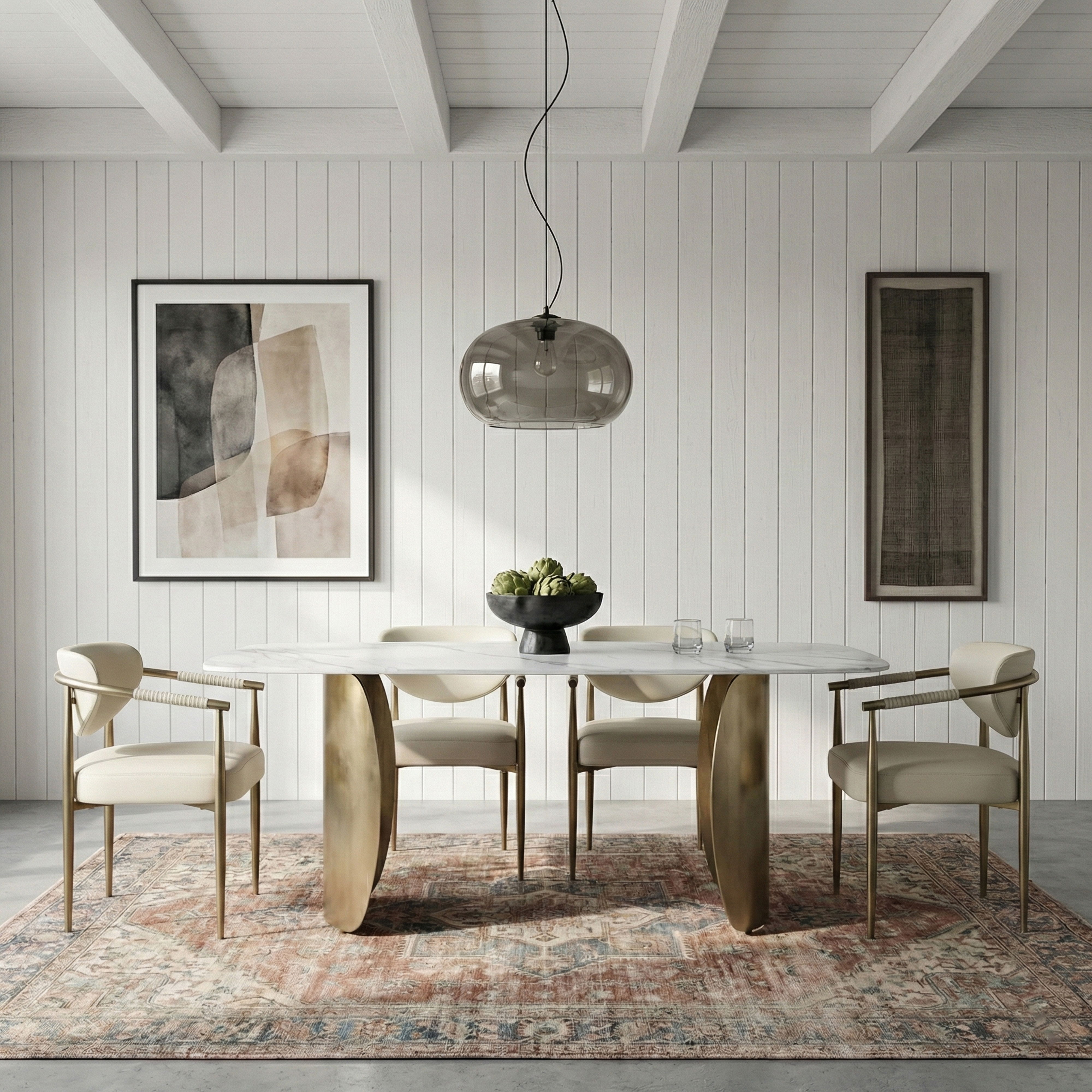 Virella - Vegan Leather Upholstered Dining Chair With Gold Base (Set of 2) - Cream