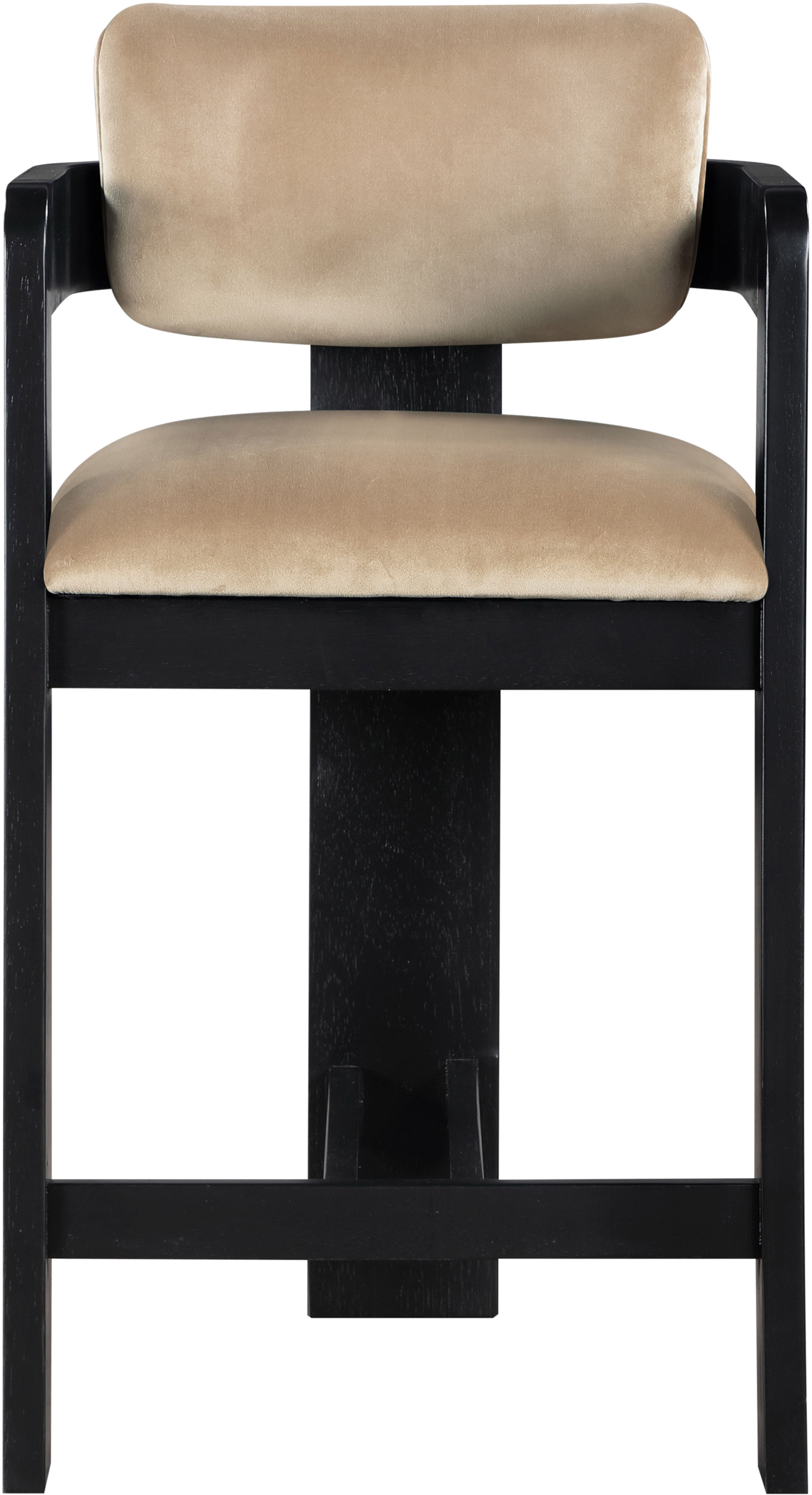 Sacha - Velvet Stool With Black Base - Beige