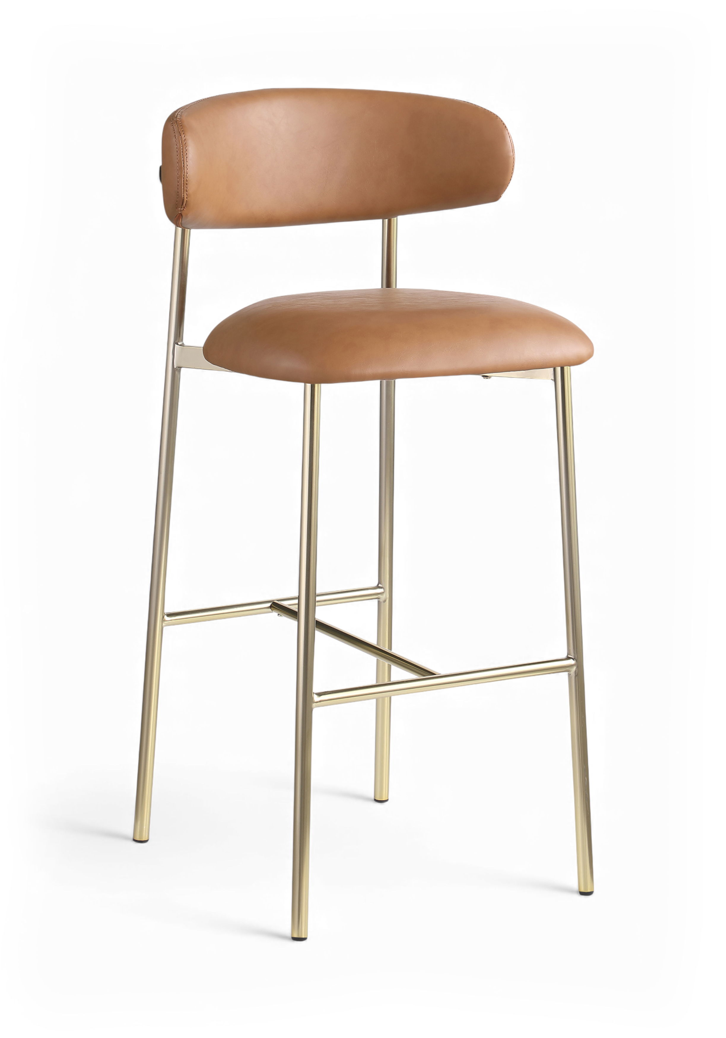 Lupita - Vegan Leather Upholstered Bar Stool (Set of 2) - Cognac / Brushed Gold