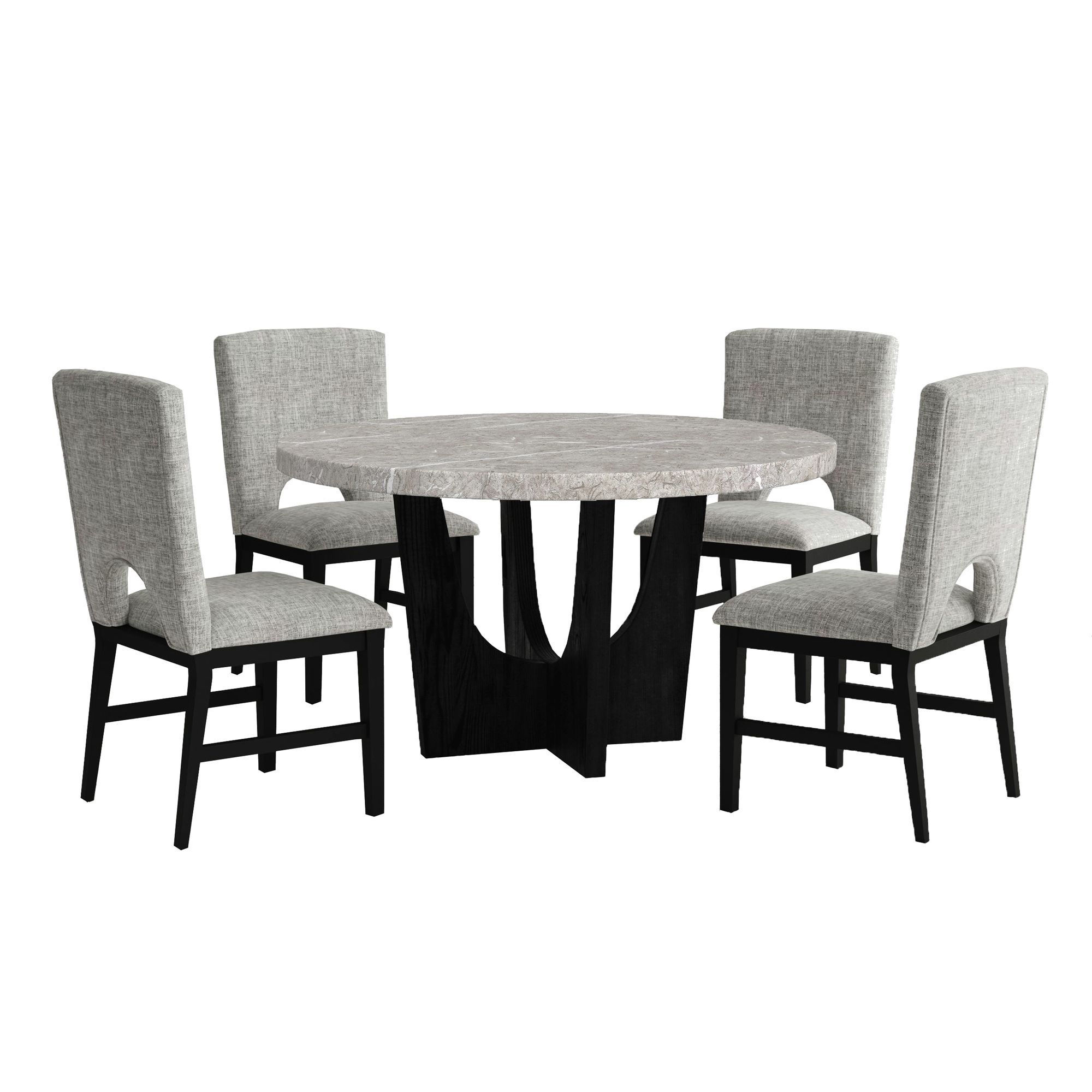 Oregon - 5 Piece Standard Height Dining Set (Round Table With Faux Marble Top And Four Chairs) - Black / Gray
