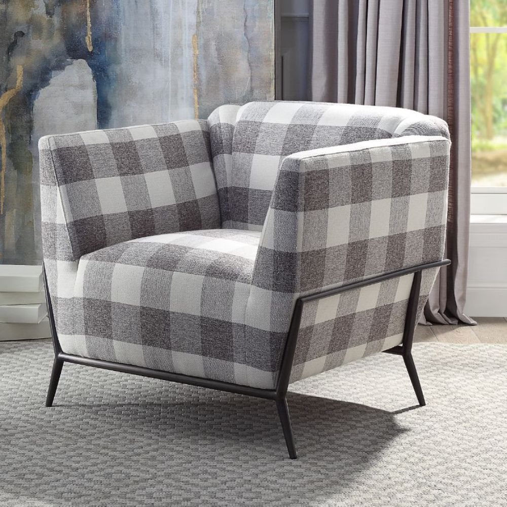 Niamey II - Accent Chair - Pattern Fabric & Metal Frame Black, beige