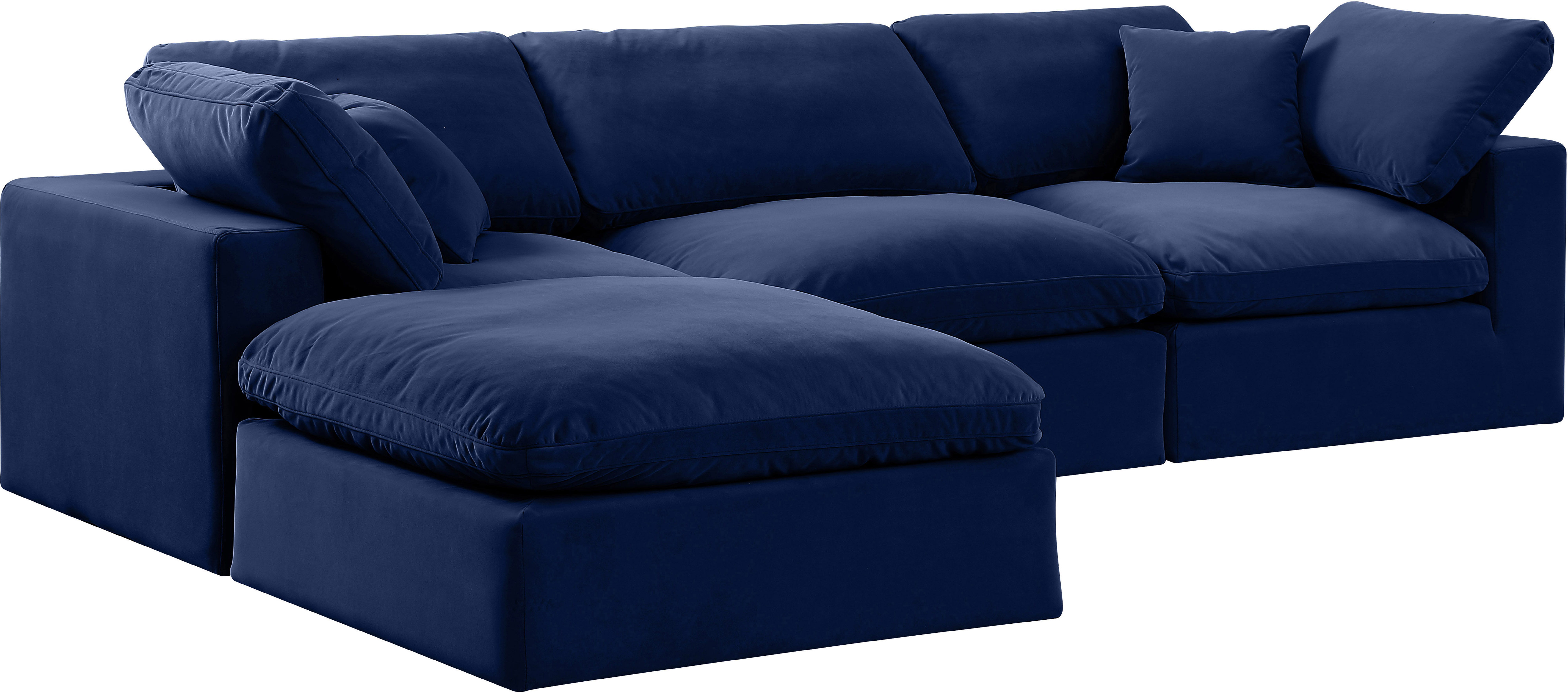 Comfy - 4 Piece Velvet Modular Sectional With Chaise - Navy