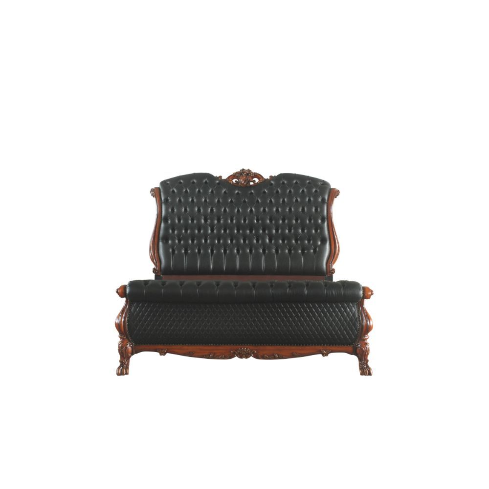 Dresden - Queen Bed - Synthetic Leather & Cherry Oak, black, view 2