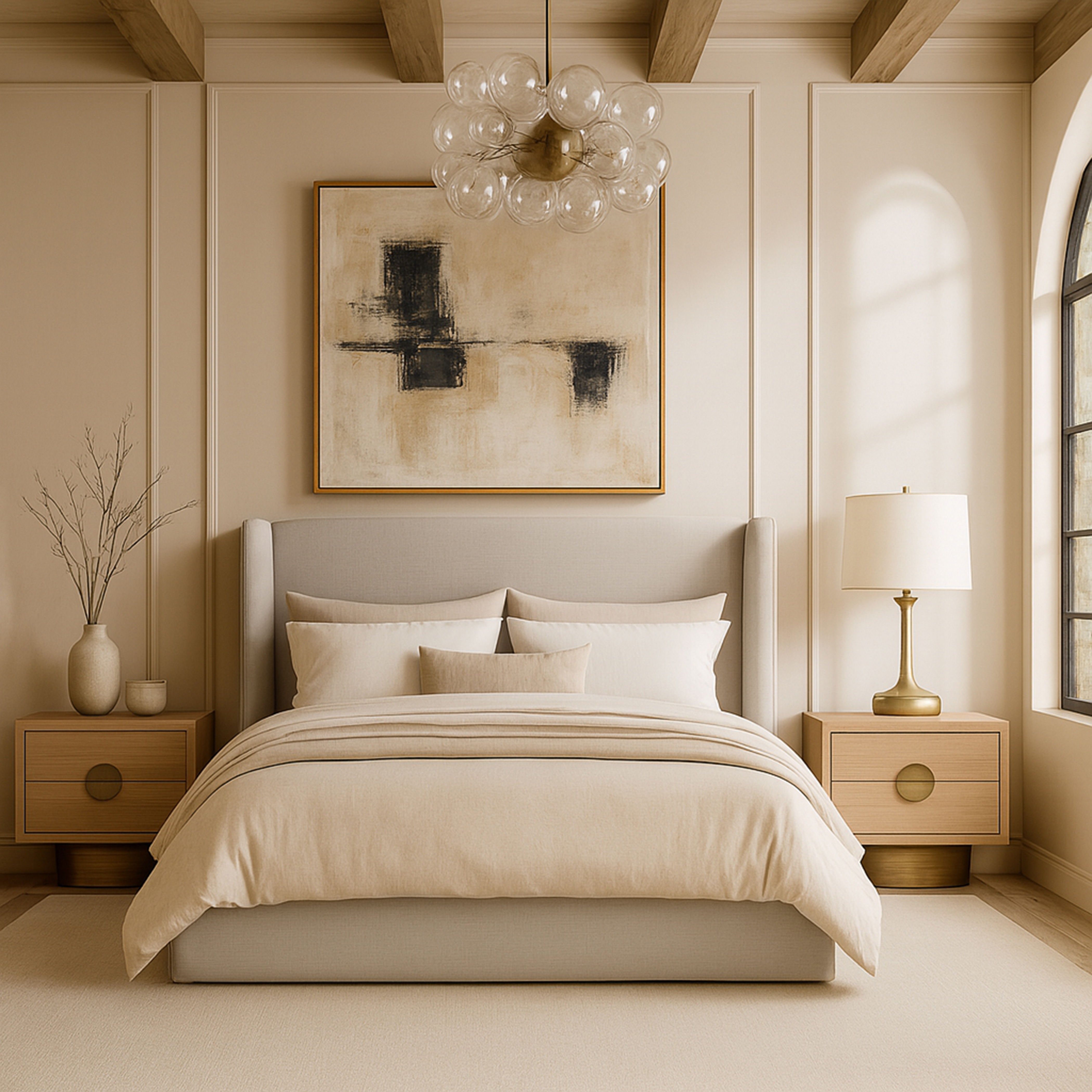 Kendall - Linen Textured Fabric Upholstered Queen Bed - Beige