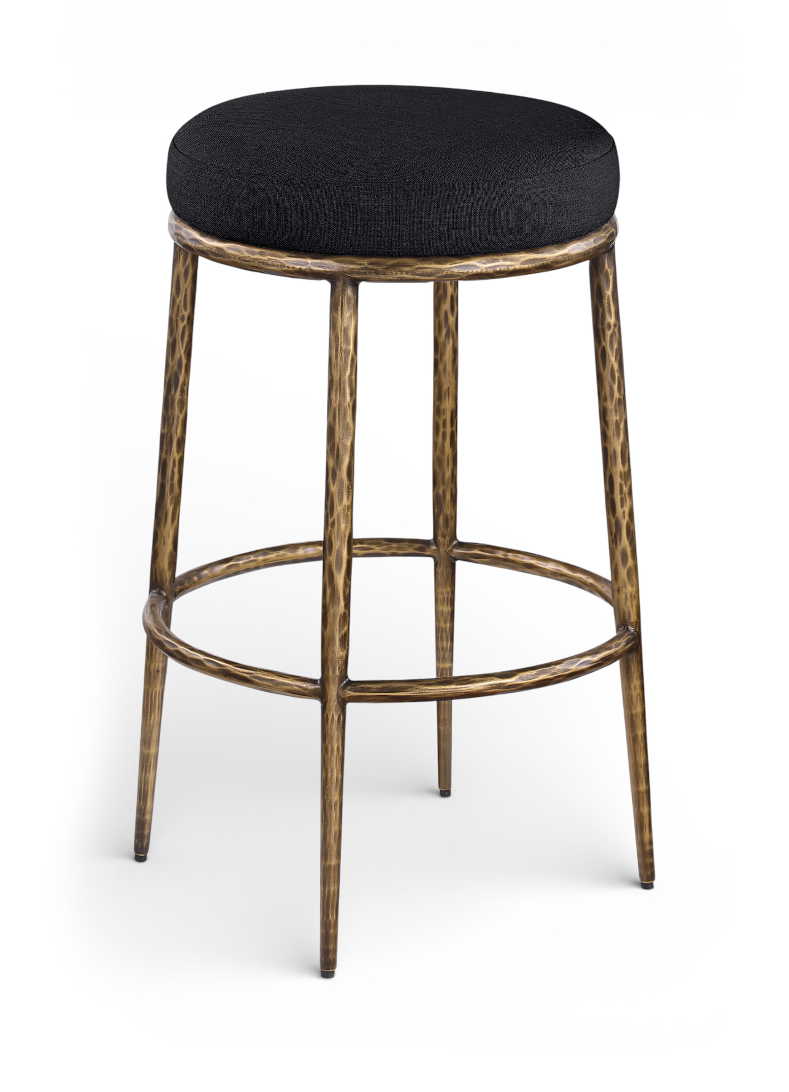 Ferro - Performance Fabric Upholstered Backless Bar Stool - Black / Antique Brass