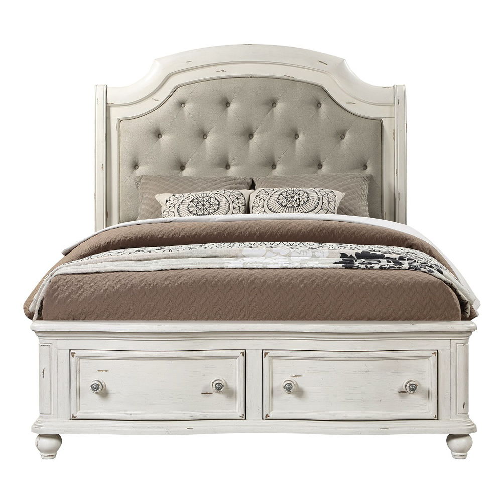 Jaqueline - Queen Bed With Storage - Gray Linen & Antique White, white, view 7